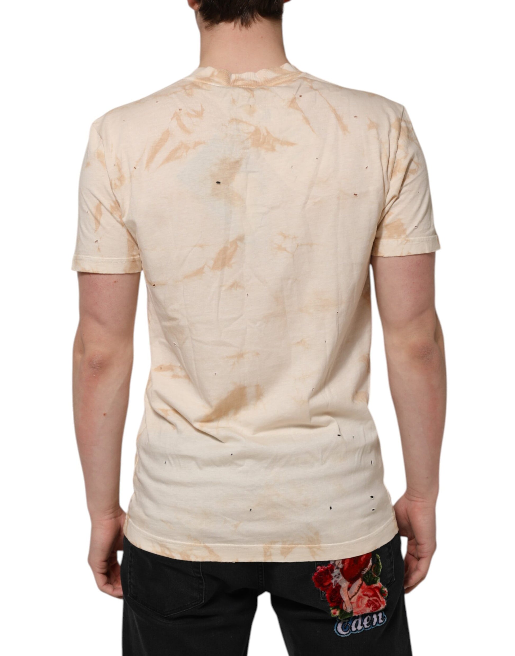 T-shirt col V Dolce & Gabbana beige à manches courtes et imprimé logo