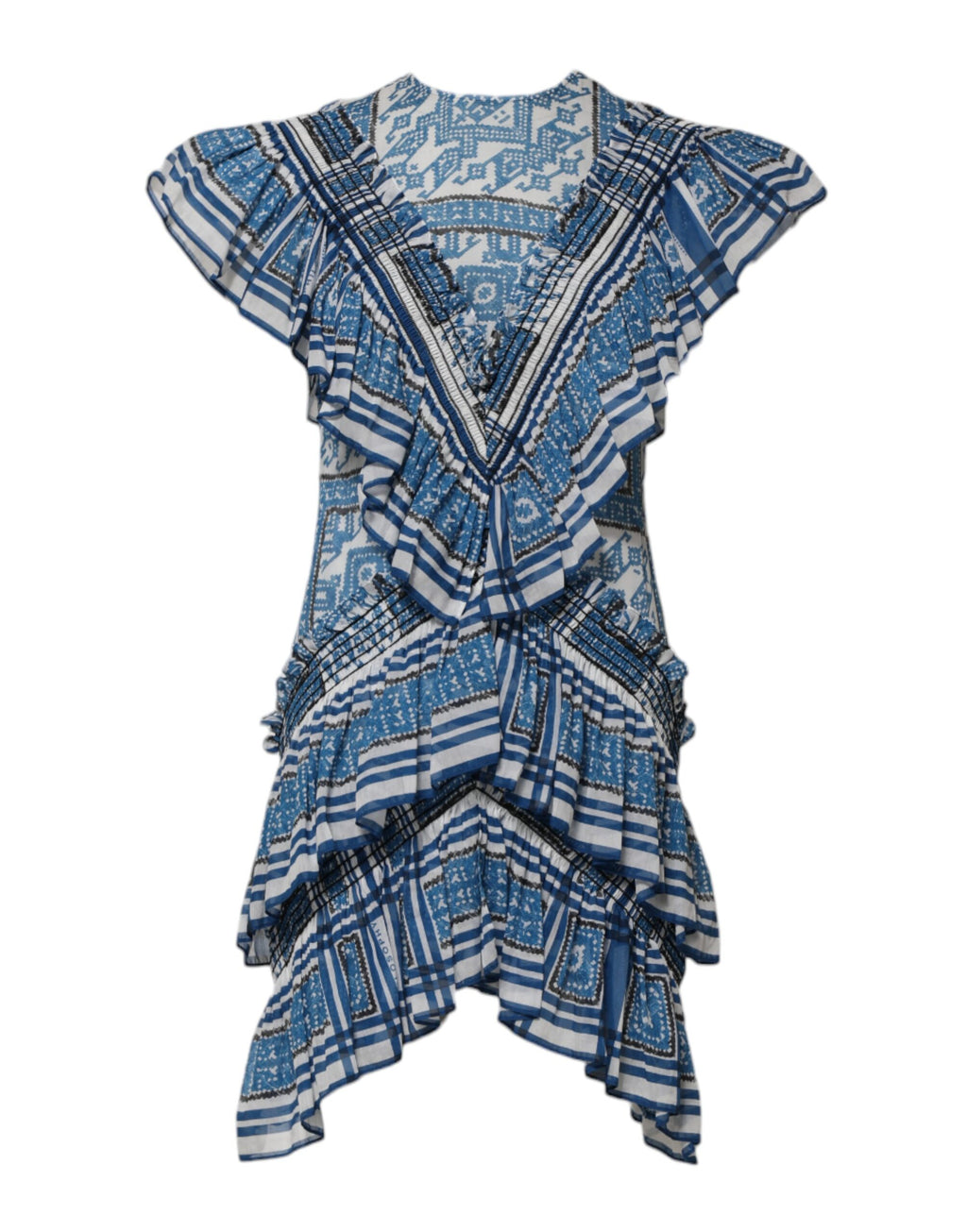 Robe Courte Superposée à Manches Courtes à Motif Bleu Philosophy di Lorenzo Serafini