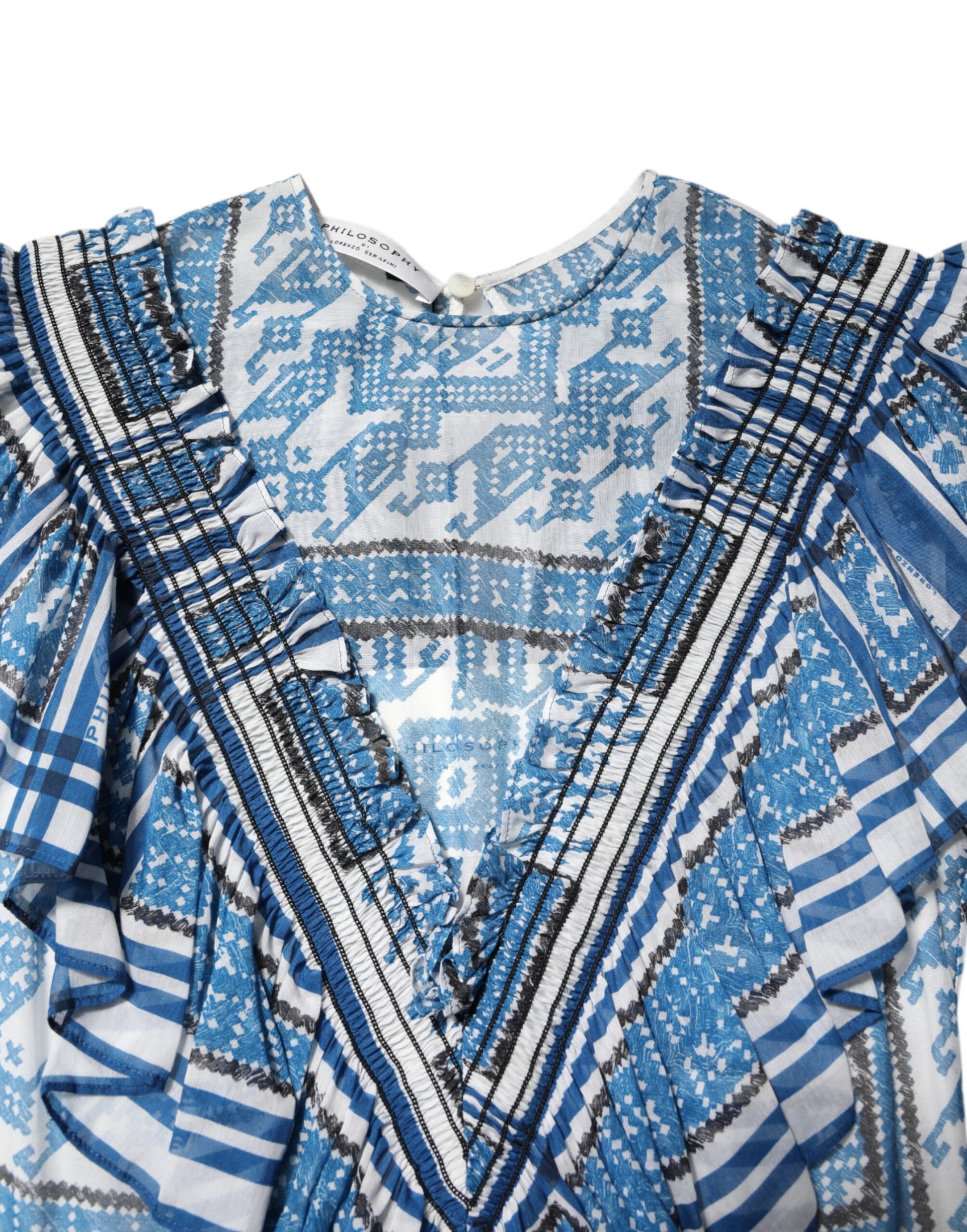 Robe Courte Superposée à Manches Courtes à Motif Bleu Philosophy di Lorenzo Serafini