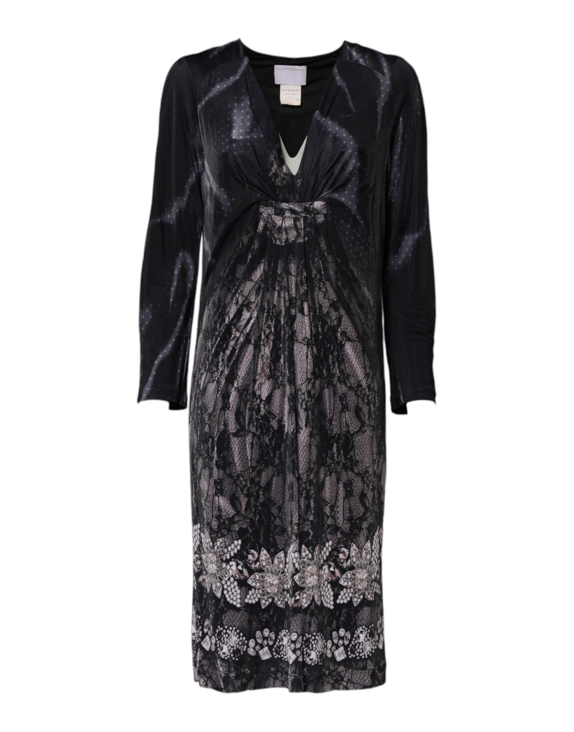 Robe fourreau midi en viscose noire à motifs floraux Roberto Cavalli