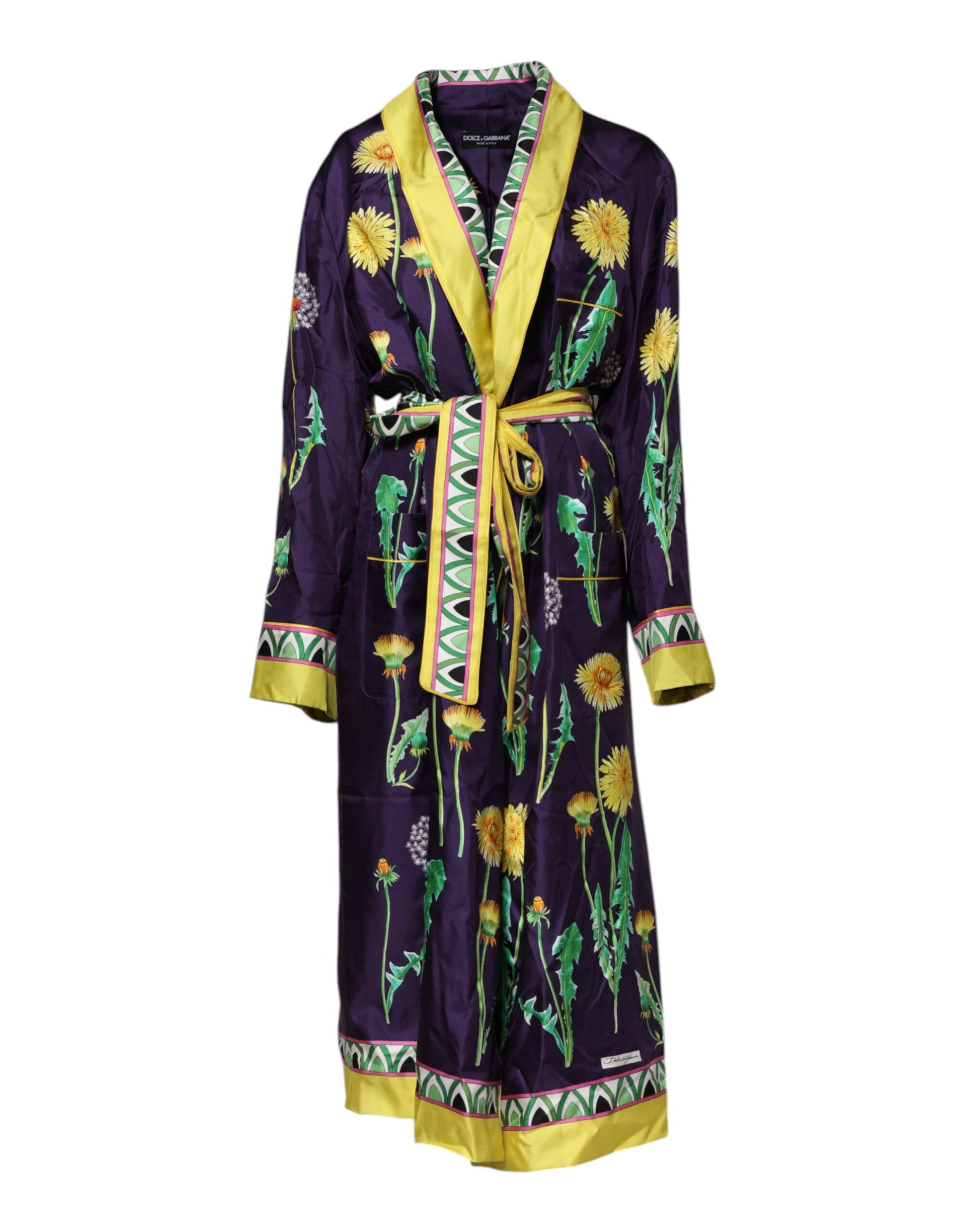 Robe Portefeuille Manches Longues en Soie à Imprimé Floral Bleu Dolce & Gabbana