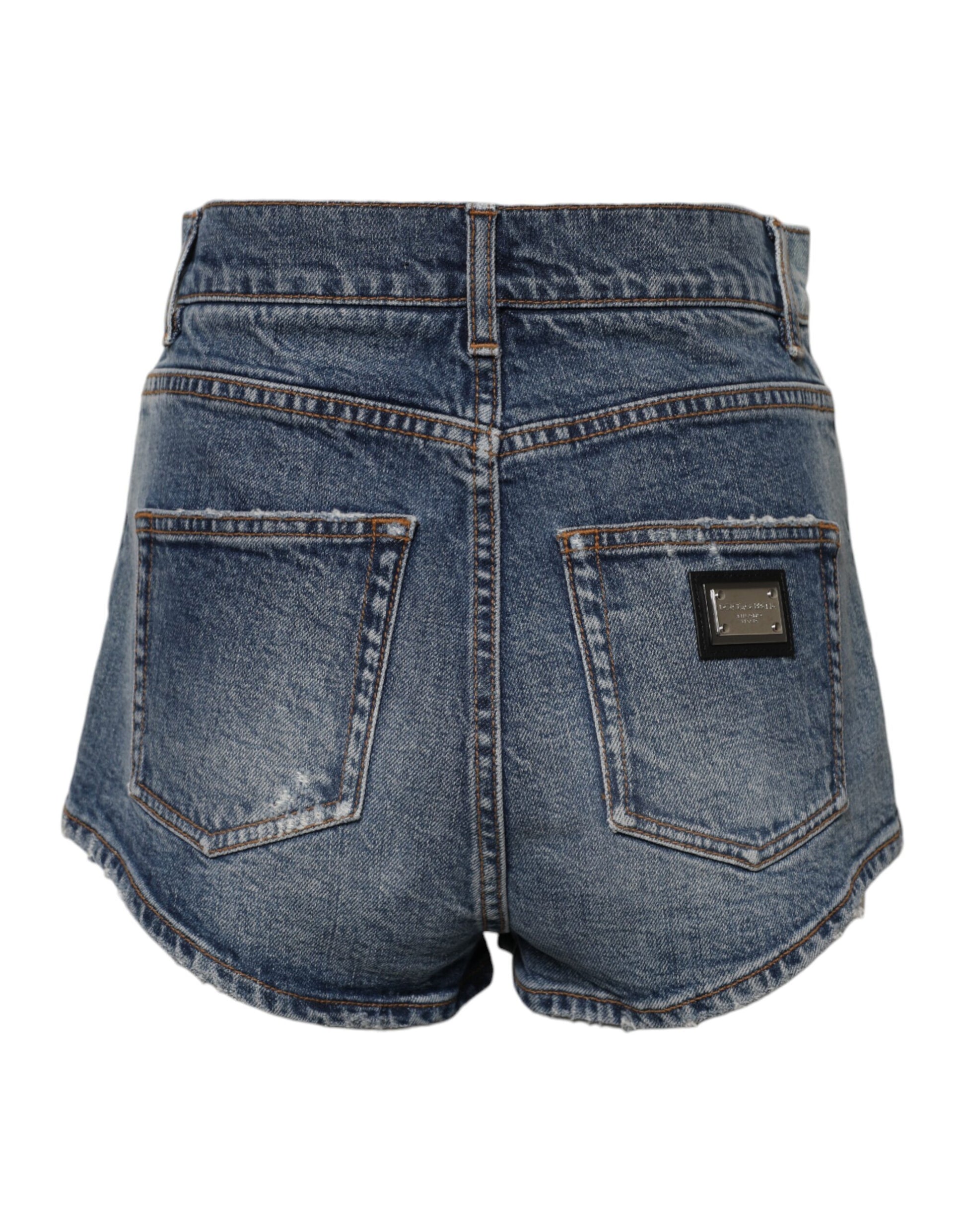 Shorts en jean en coton déchiré bleu Dolce & Gabbana