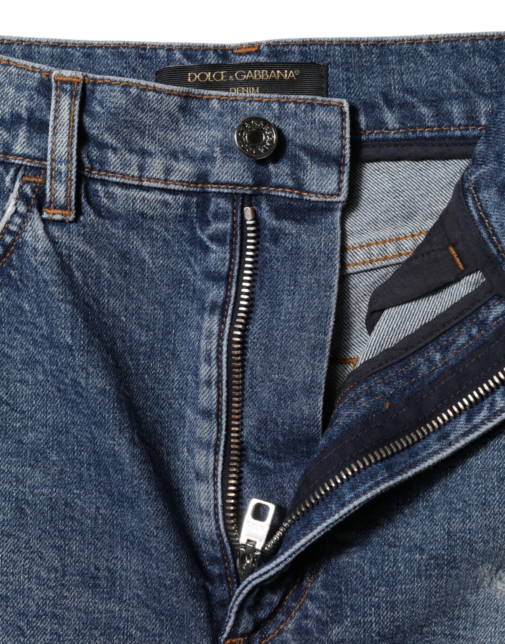 Shorts en jean en coton déchiré bleu Dolce & Gabbana