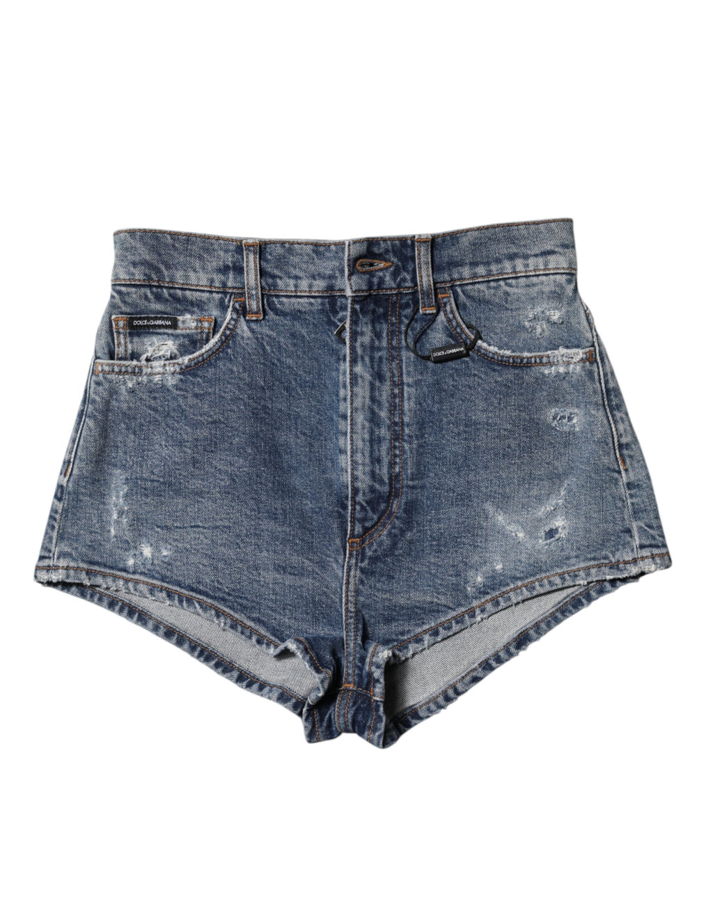 Shorts en jean en coton déchiré bleu Dolce & Gabbana