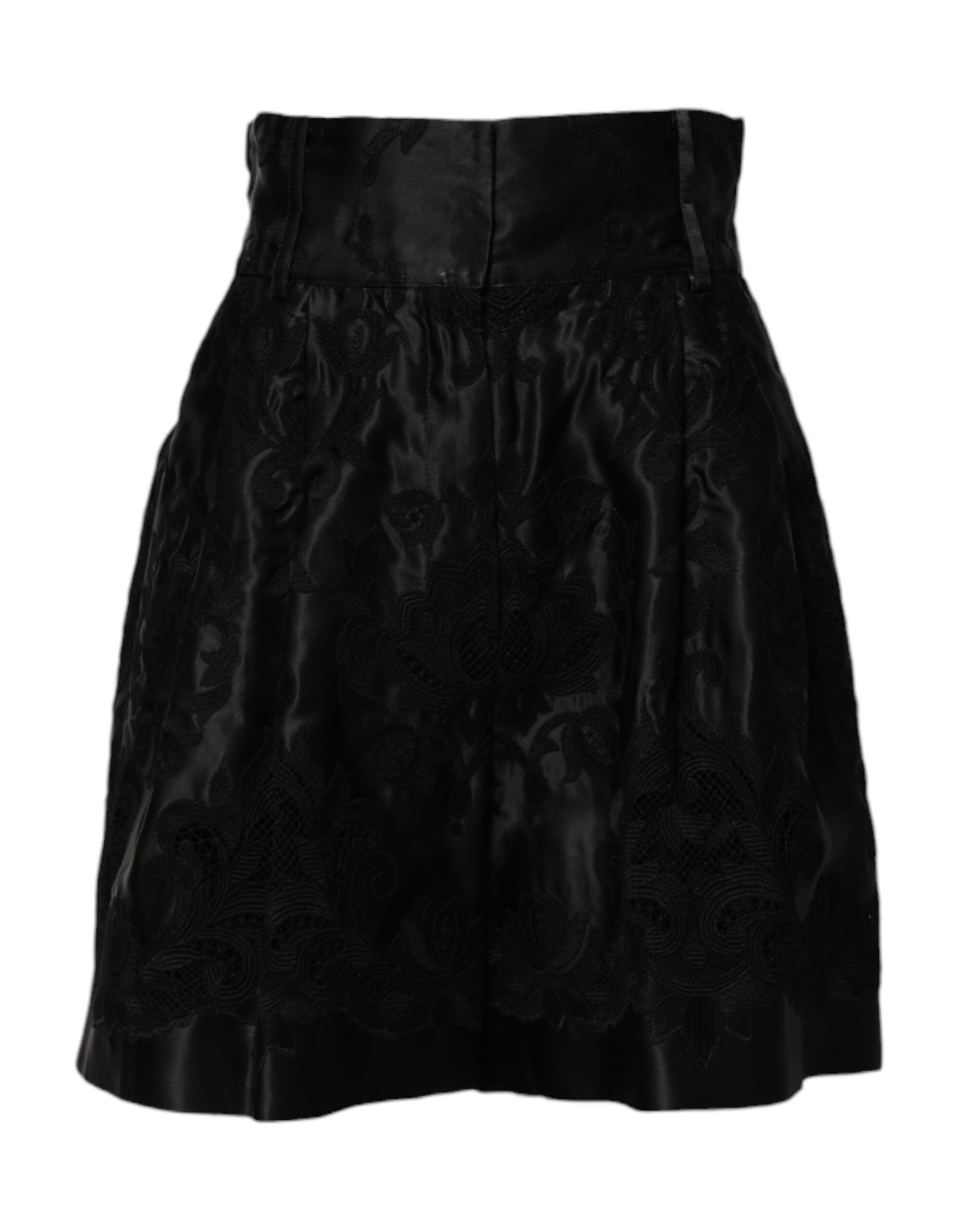Short en soie Dolce & Gabbana noir brodé floral taille haute