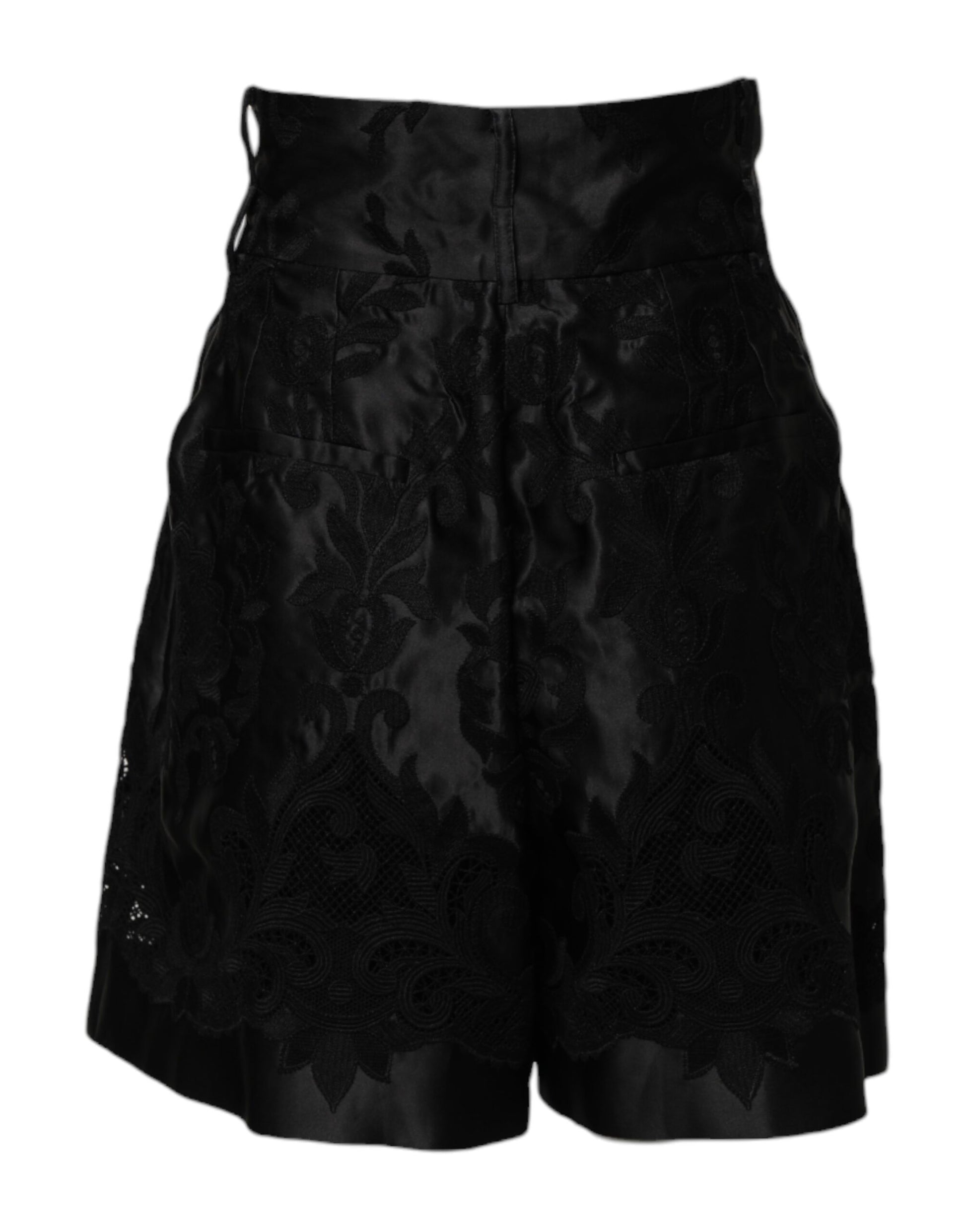 Short en soie Dolce & Gabbana noir brodé floral taille haute