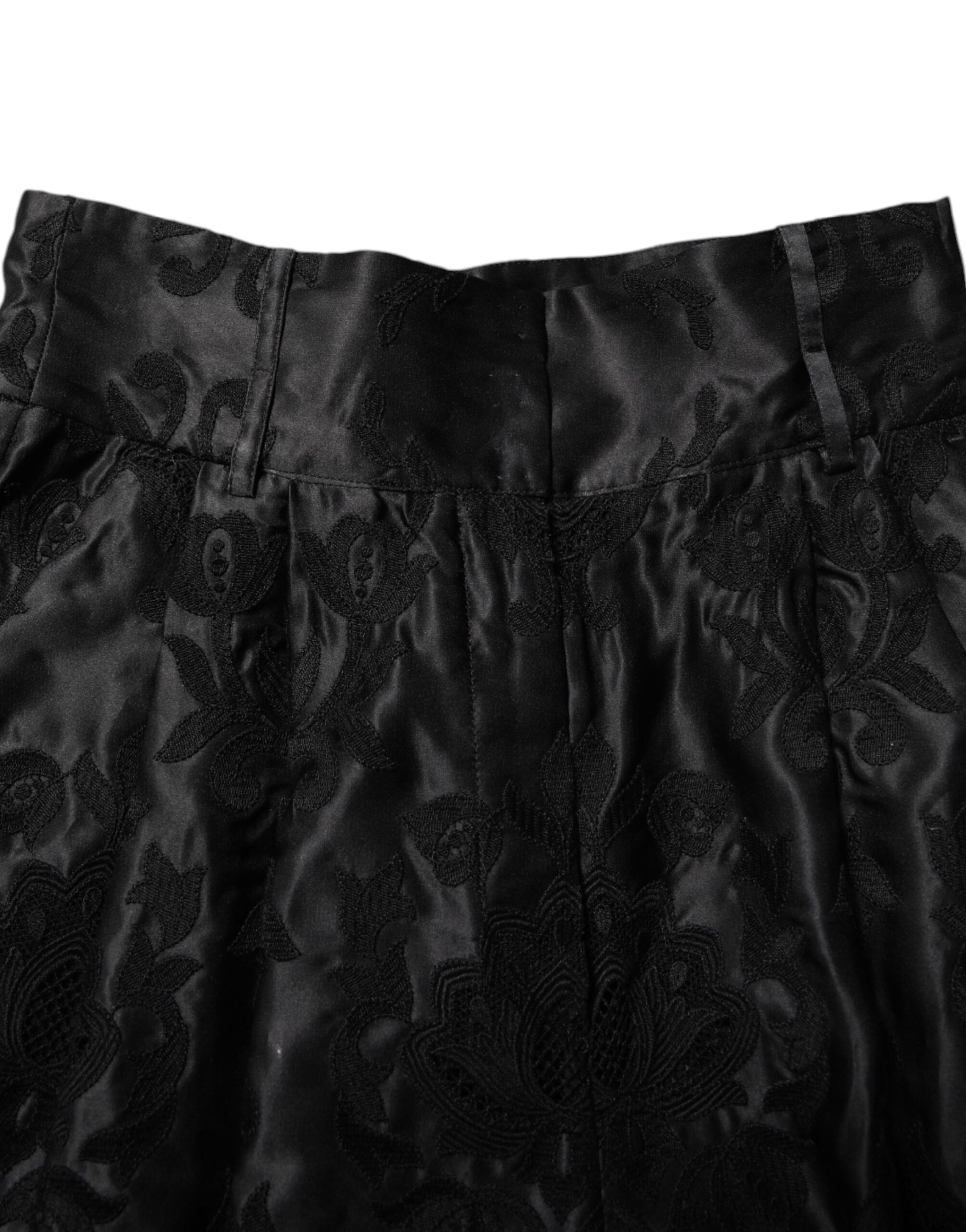 Short en soie Dolce & Gabbana noir brodé floral taille haute