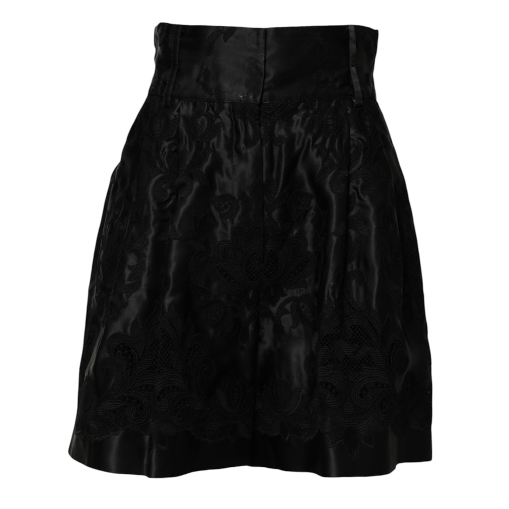 Short en soie Dolce & Gabbana noir brodé floral taille haute