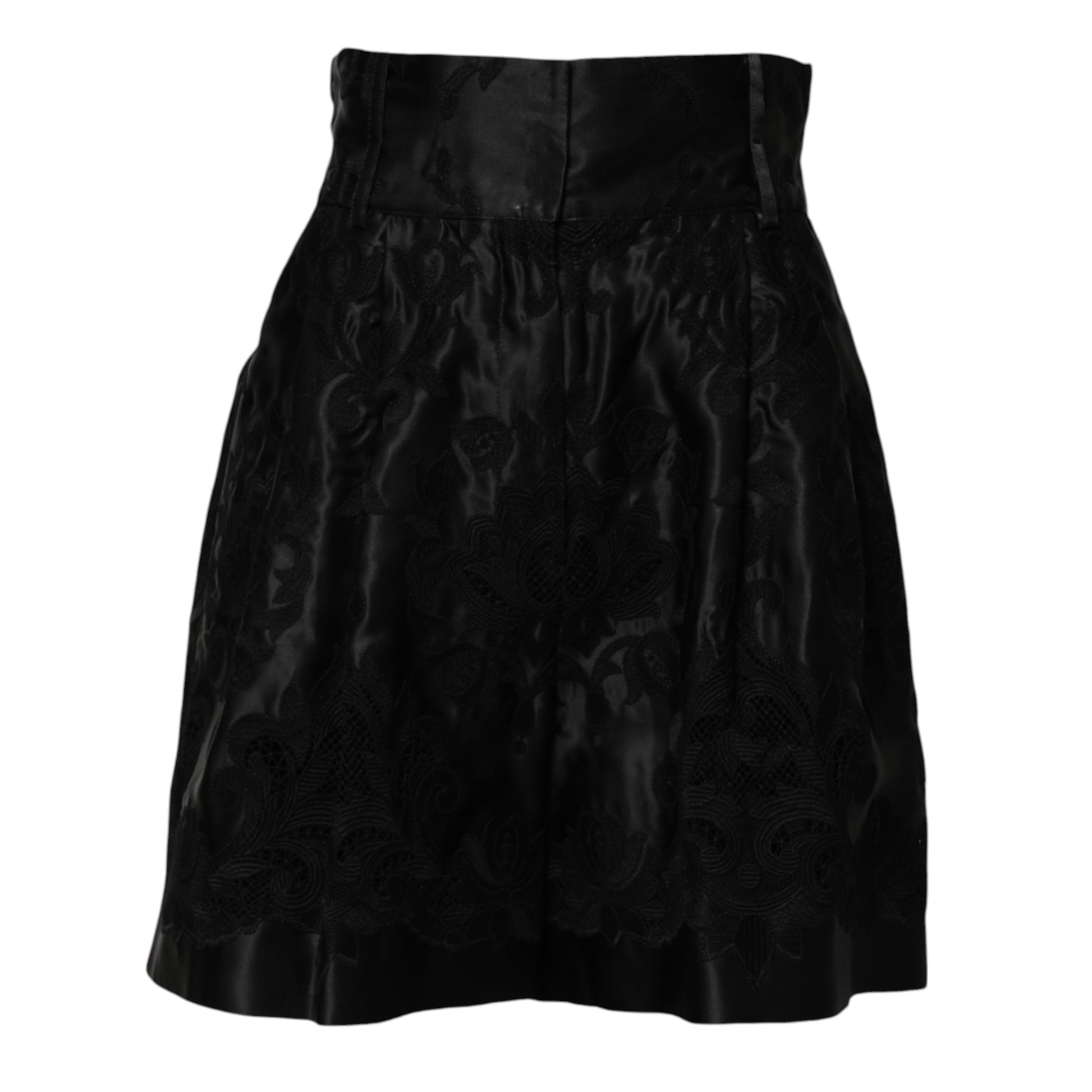 Short en soie Dolce & Gabbana noir brodé floral taille haute