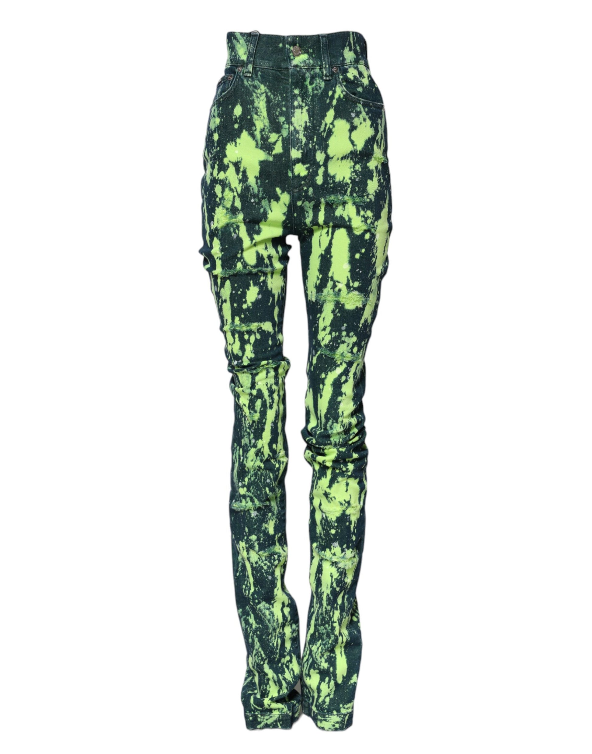 Jeans en denim taille haute Dolce & Gabbana vert Color Splash