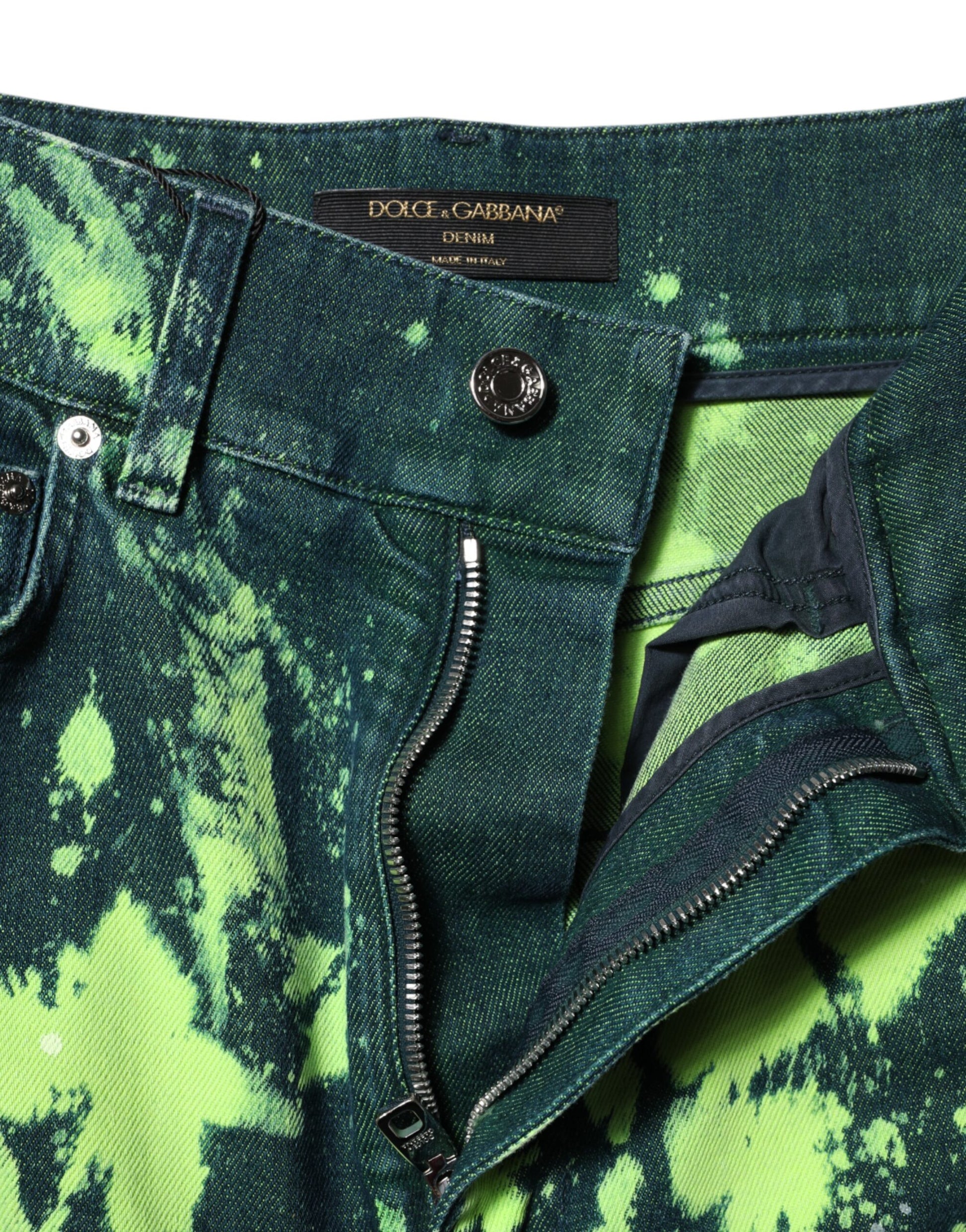 Jeans en denim taille haute Dolce & Gabbana vert Color Splash