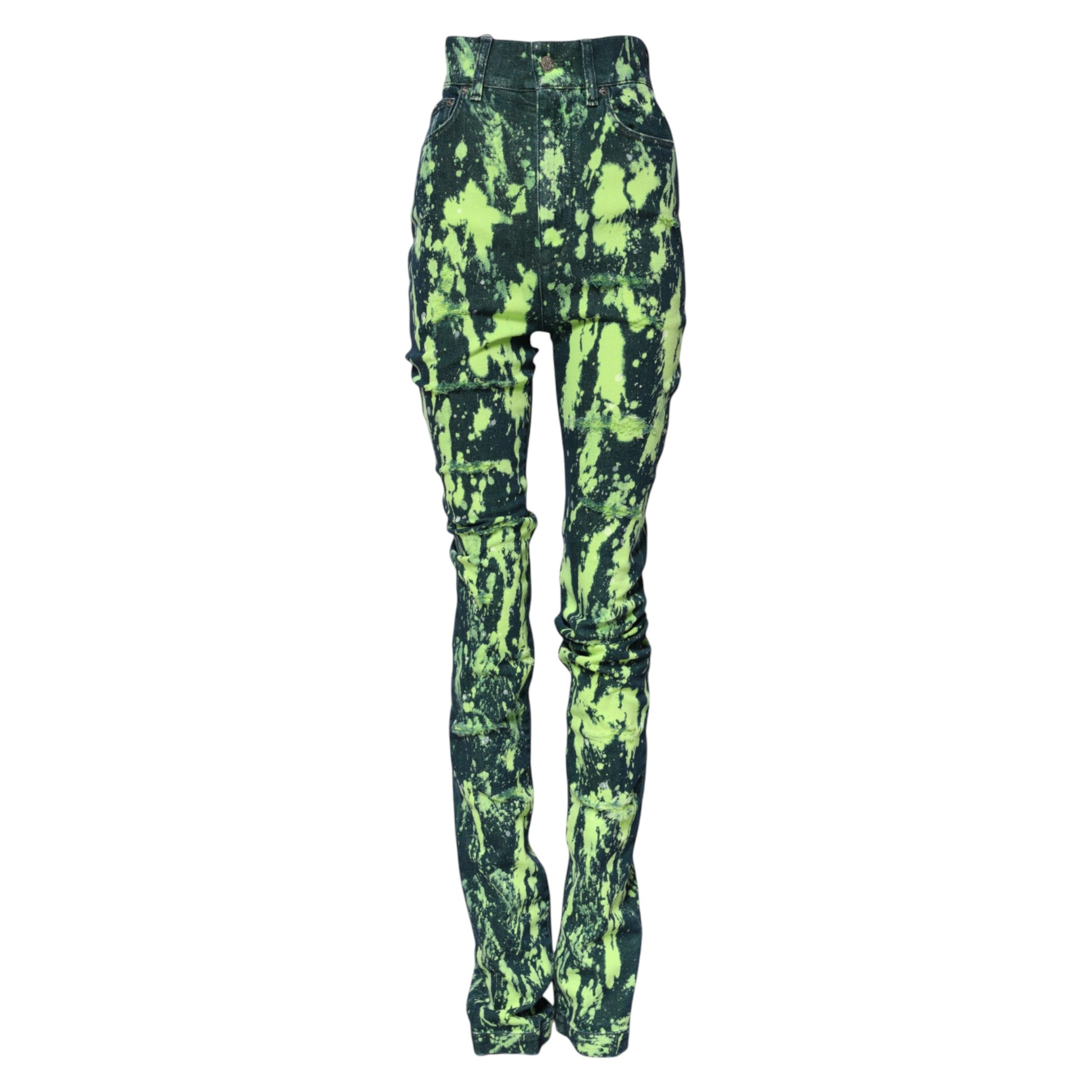 Jeans en denim taille haute Dolce & Gabbana vert Color Splash