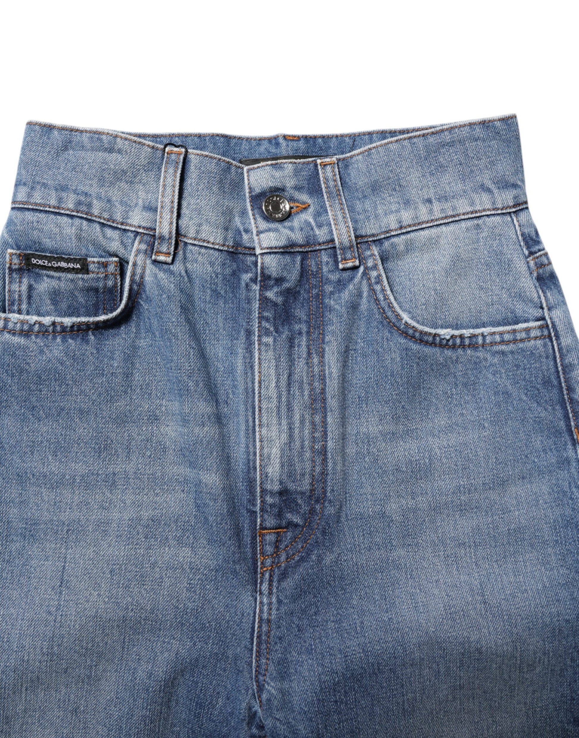 Jeans skinny taille haute en denim bleu délavé Dolce & Gabbana