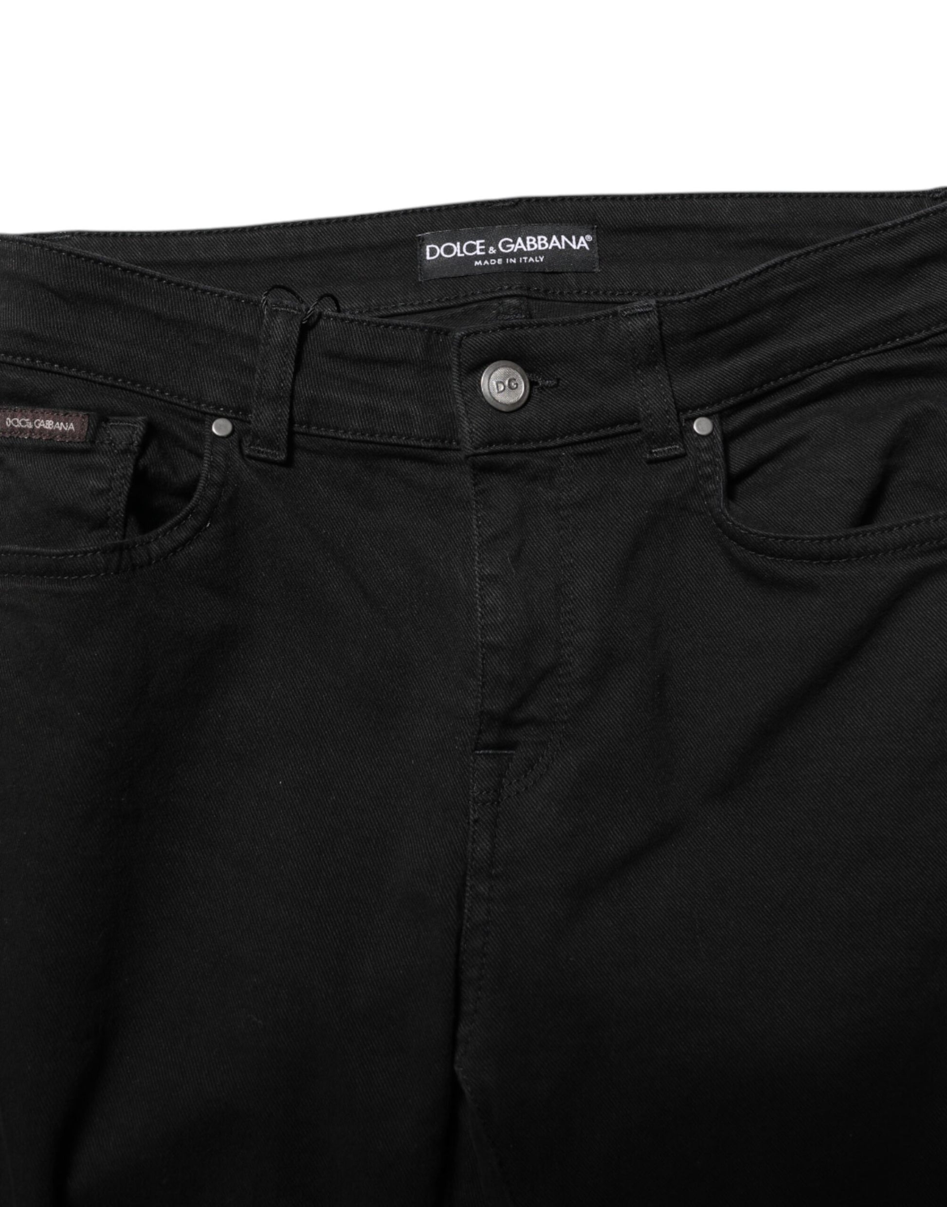 Jean slim en denim noir à logo et taille mi-haute Dolce & Gabbana en coton