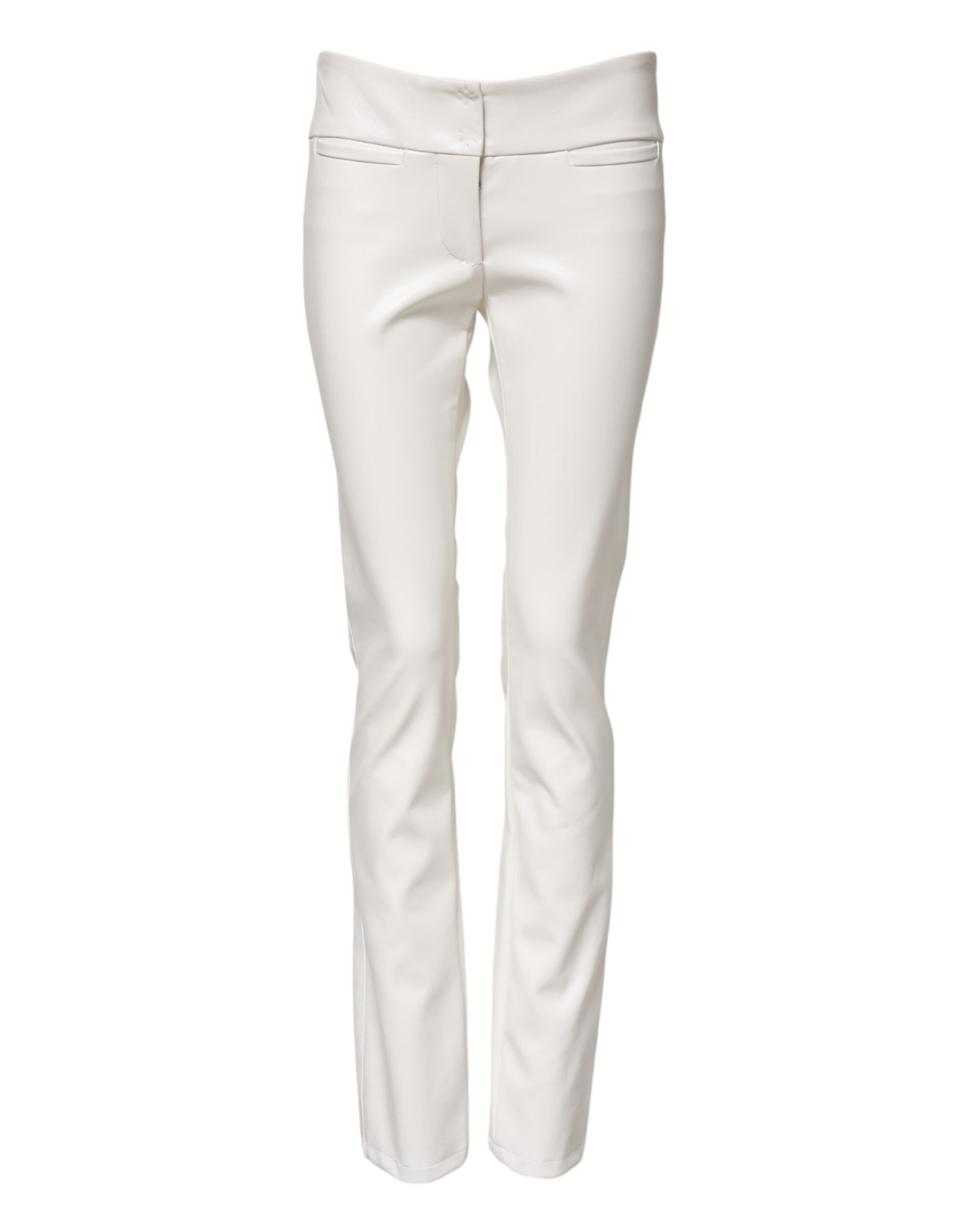 Pantalon fuselé taille haute en polyuréthane blanc Dolce & Gabbana