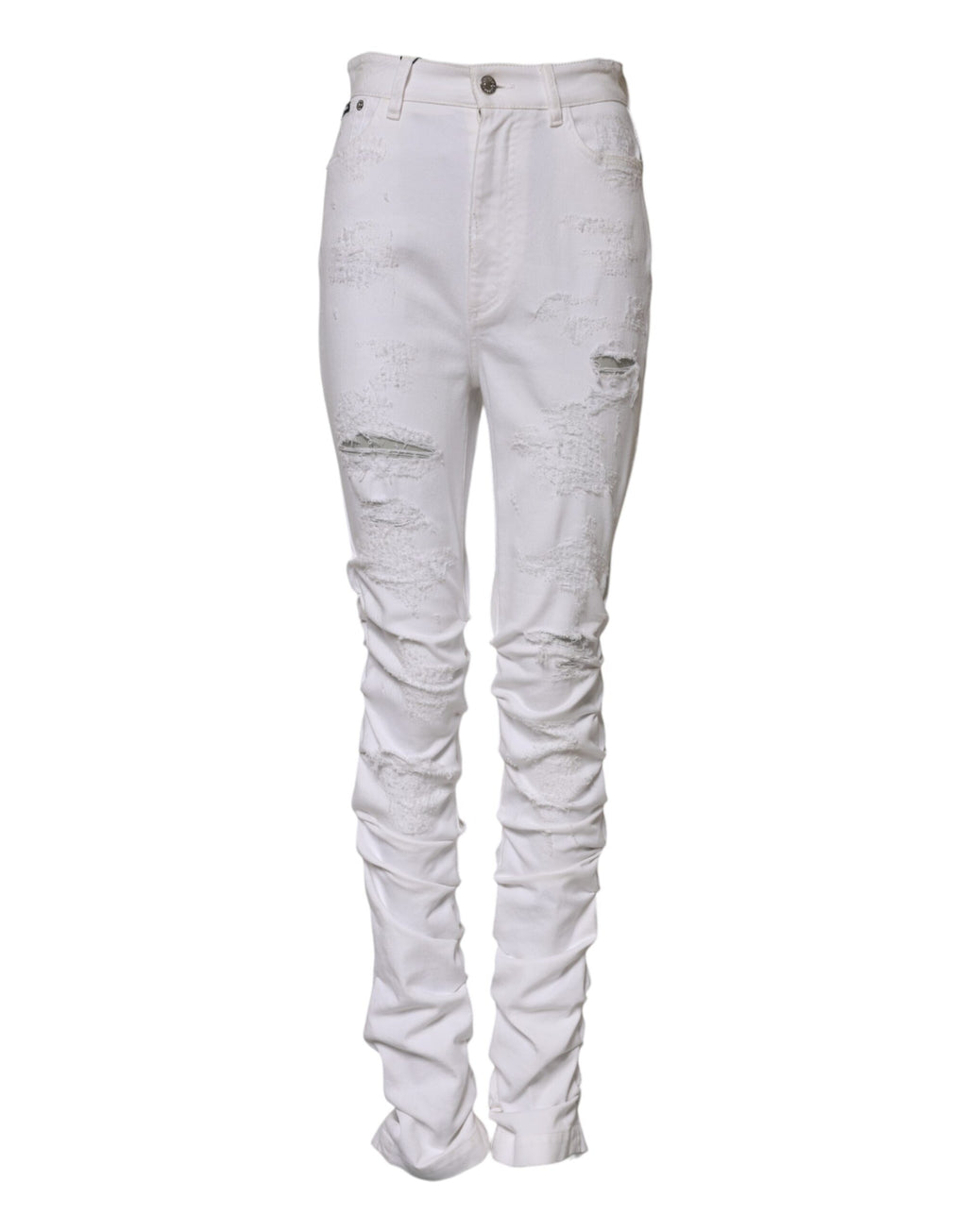 Jean en denim blanc déchiré taille haute en coton Dolce & Gabbana