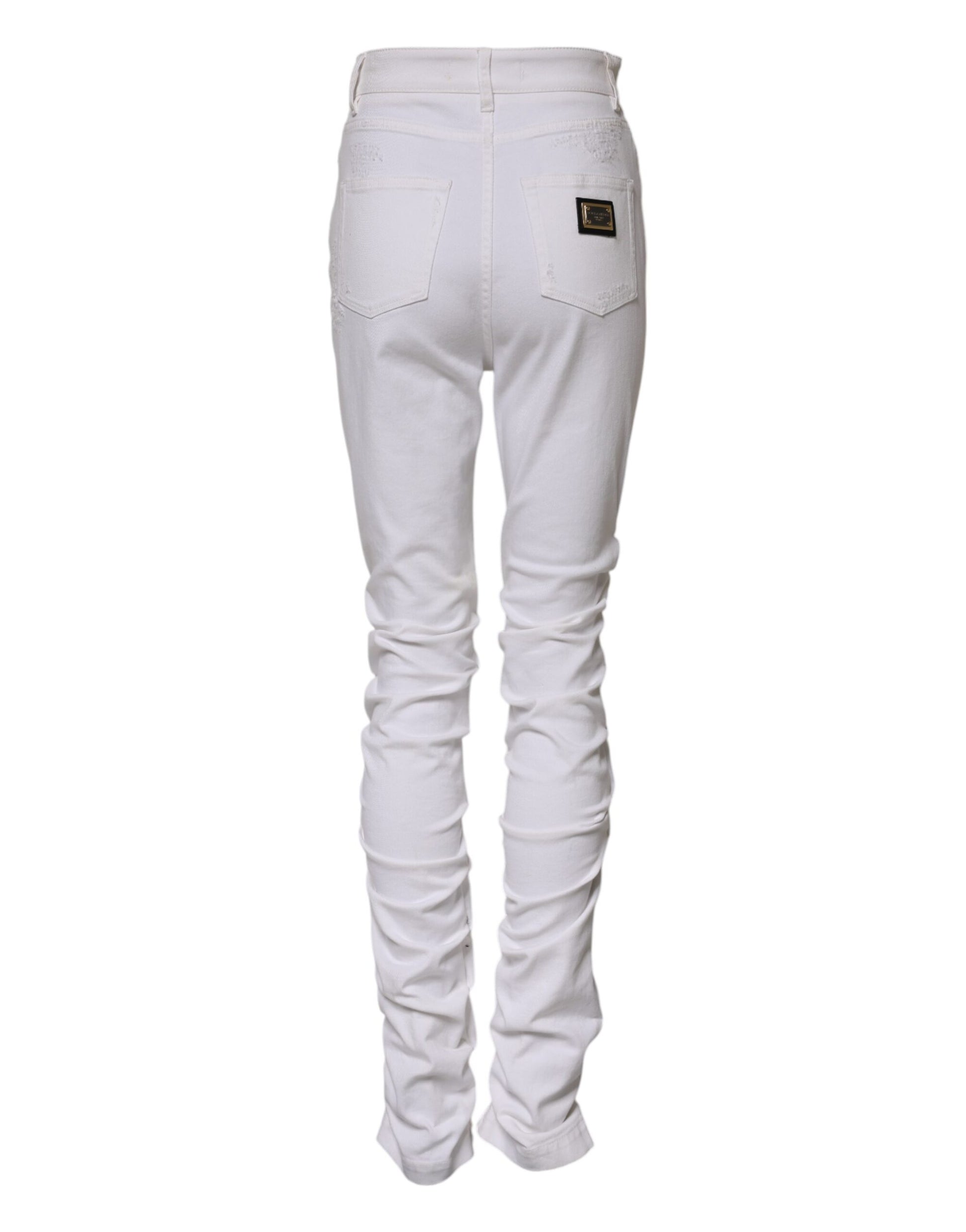 Jean en denim blanc déchiré taille haute en coton Dolce & Gabbana