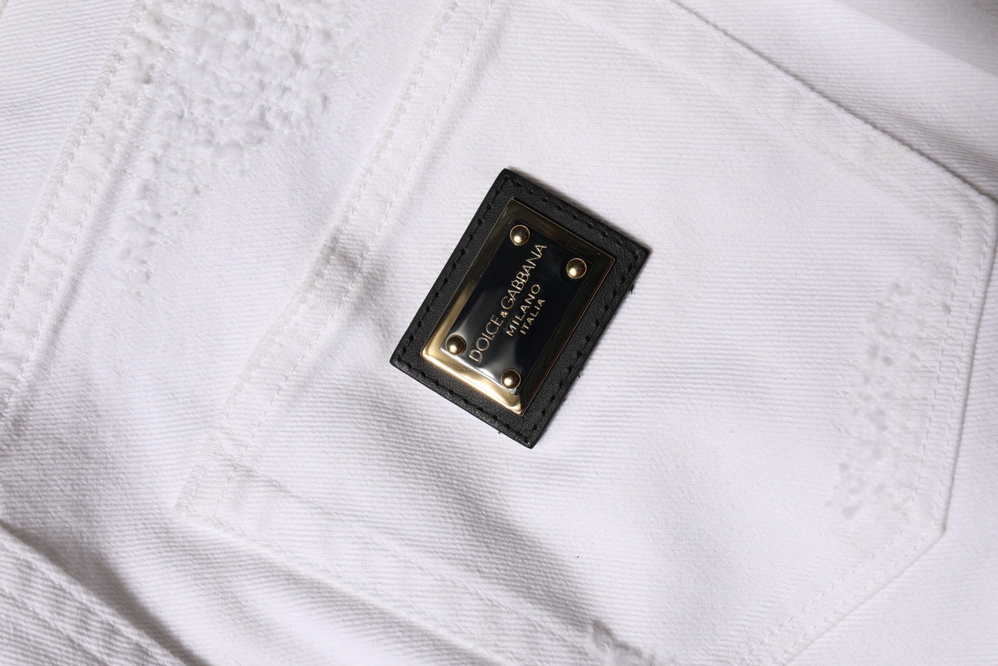 Jean en denim blanc déchiré taille haute en coton Dolce & Gabbana