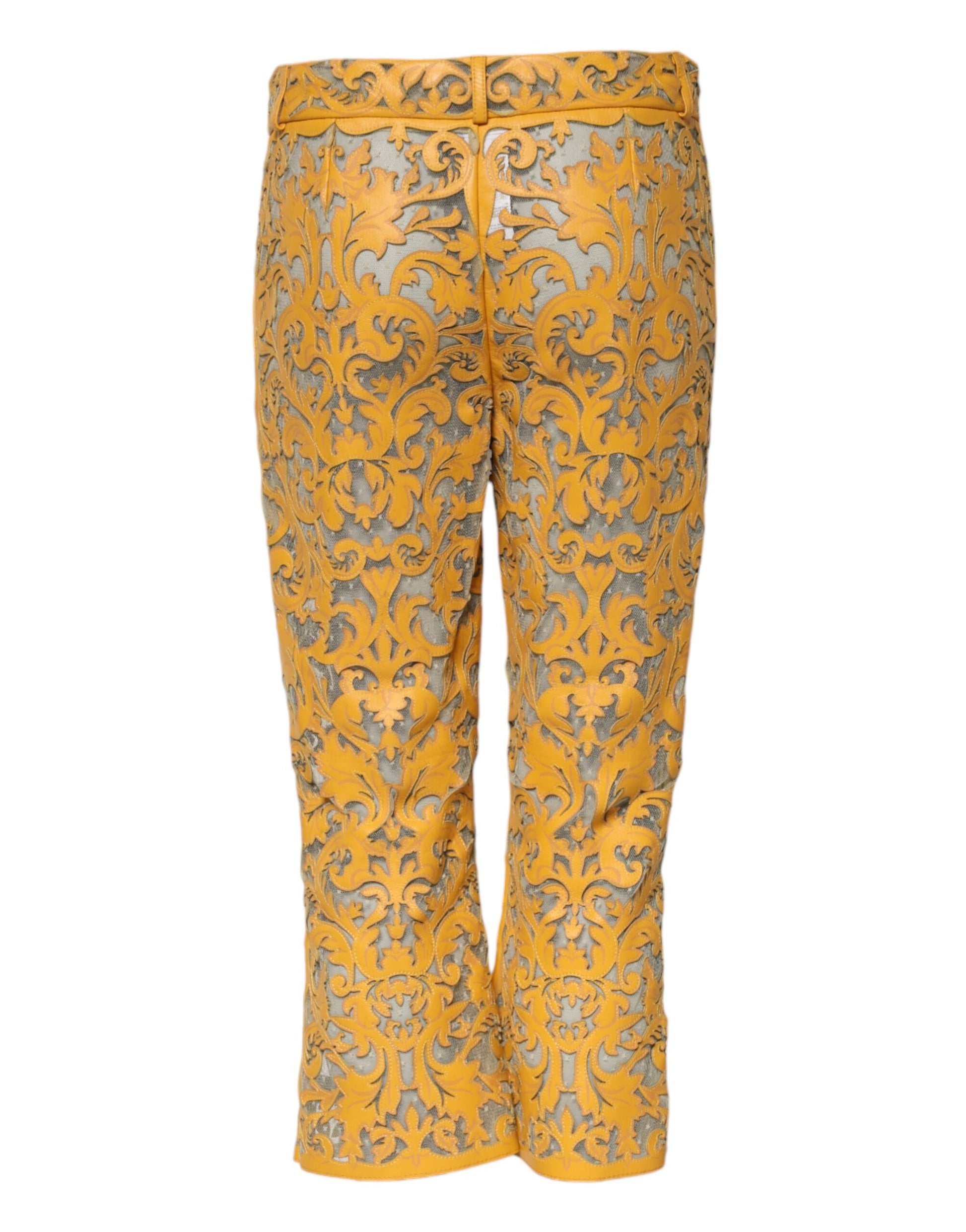 Pantacourt Dolce & Gabbana en dentelle florale jaune taille mi-haute