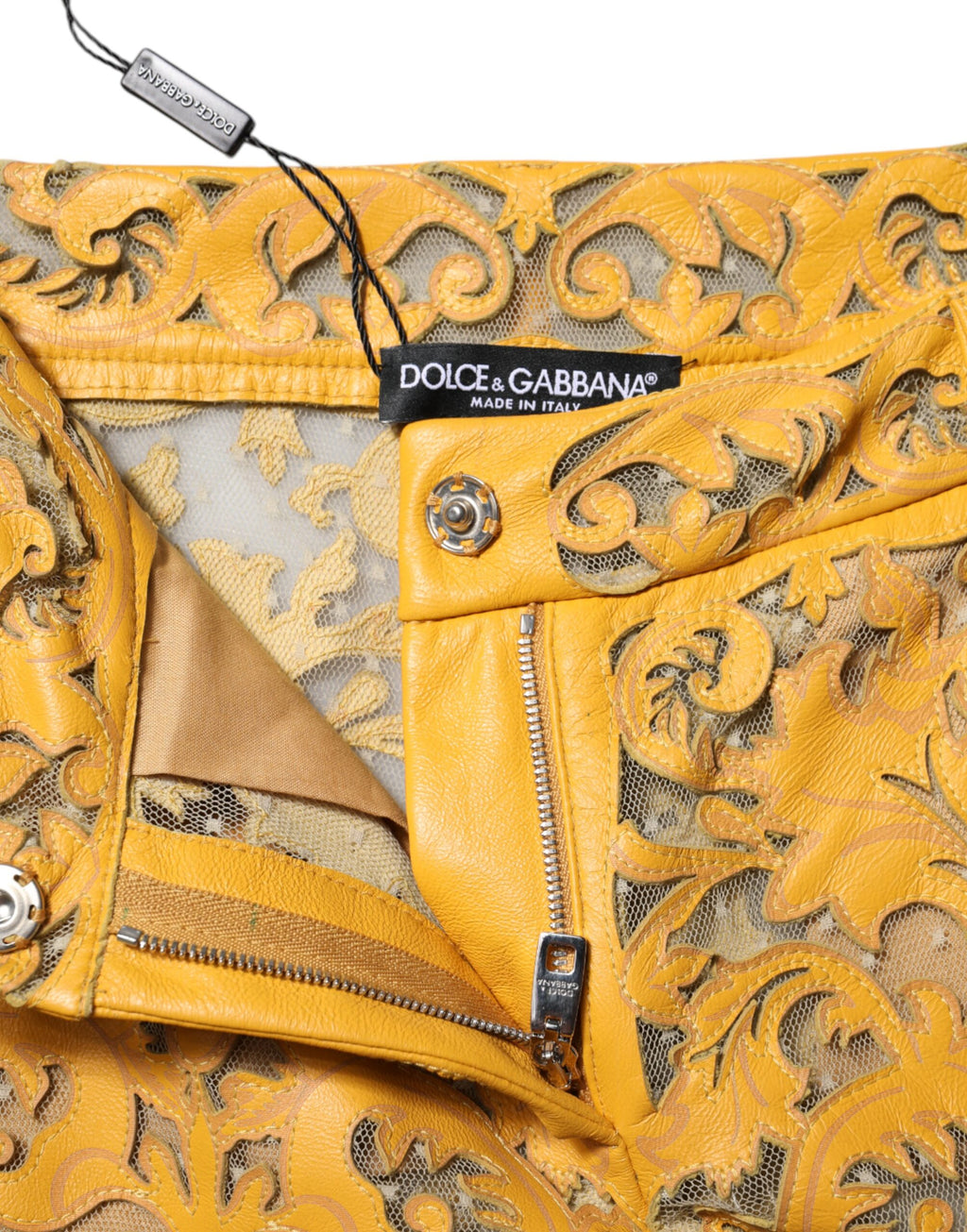Pantacourt Dolce & Gabbana en dentelle florale jaune taille mi-haute