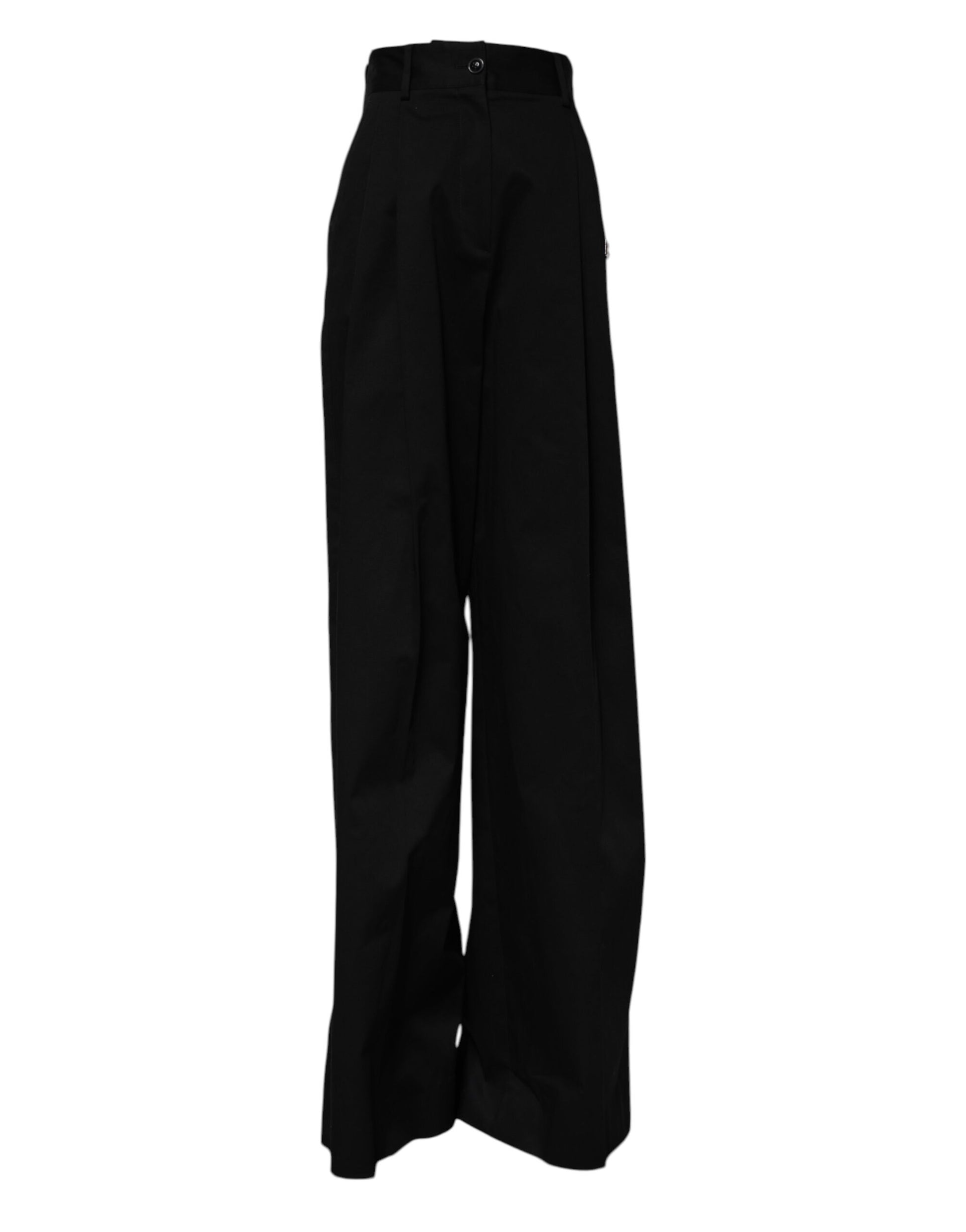 Pantalon taille haute large en coton noir Dolce & Gabbana