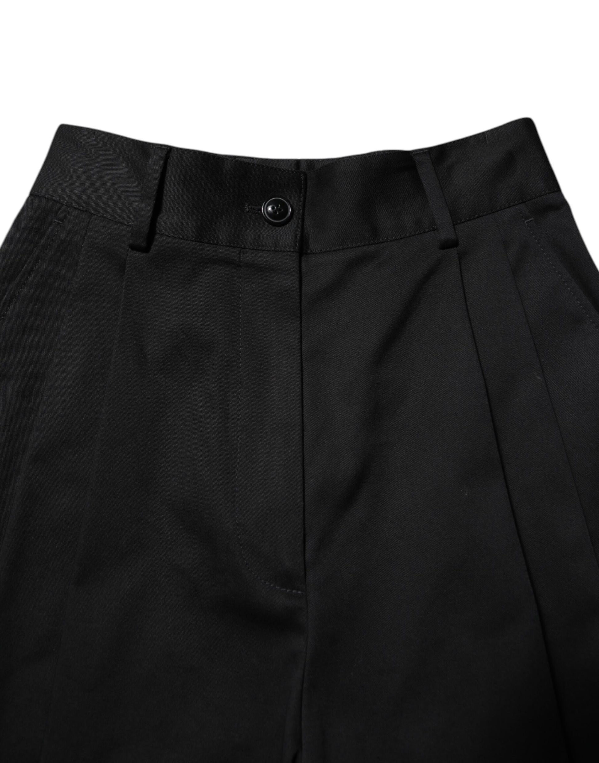 Pantalon taille haute large en coton noir Dolce & Gabbana