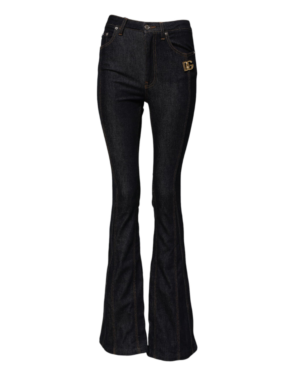 Dolce & Gabbana Jean en denim noir, coupe bottillon, taille mi-haute en coton