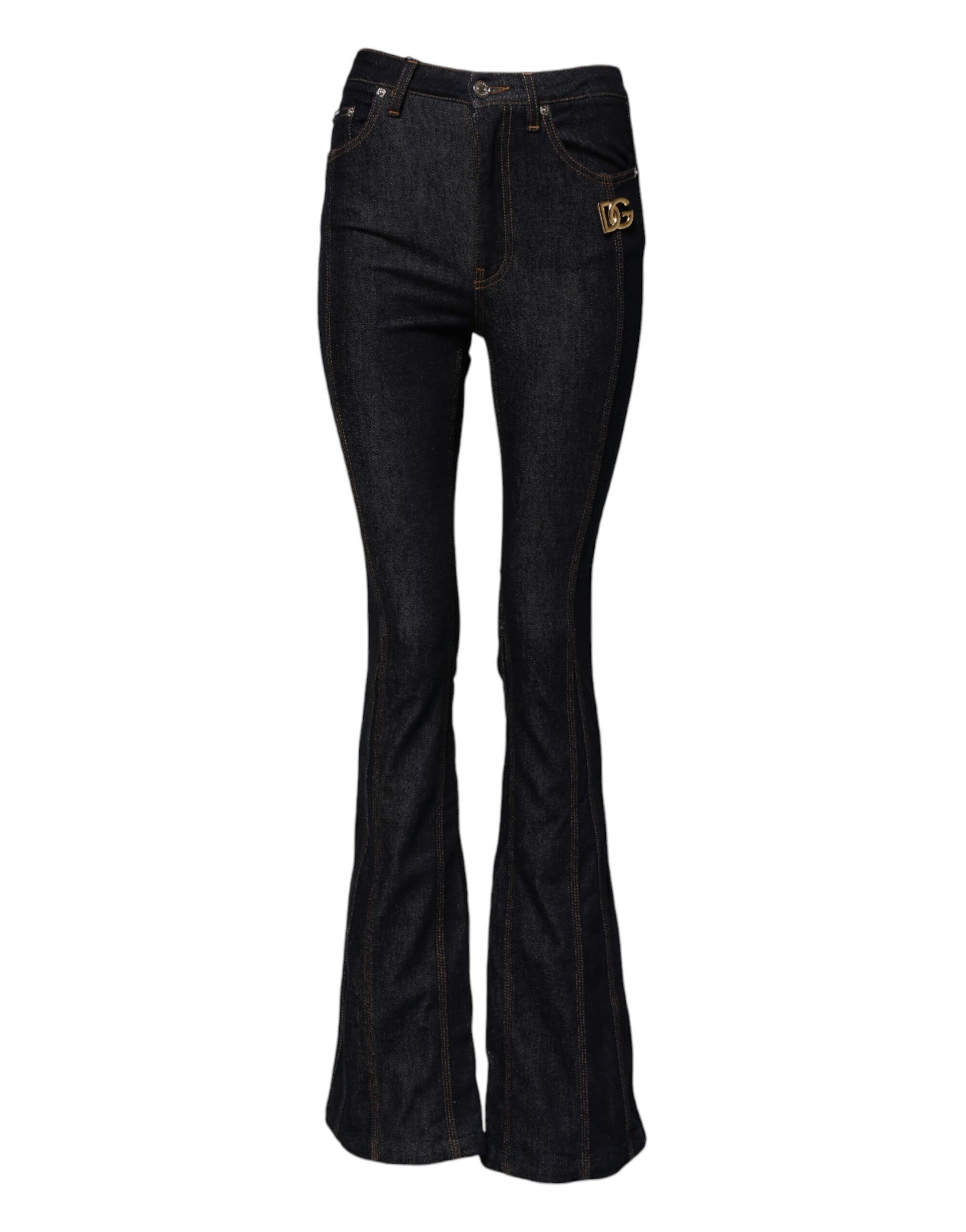 Dolce & Gabbana Jean en denim noir, coupe bottillon, taille mi-haute en coton