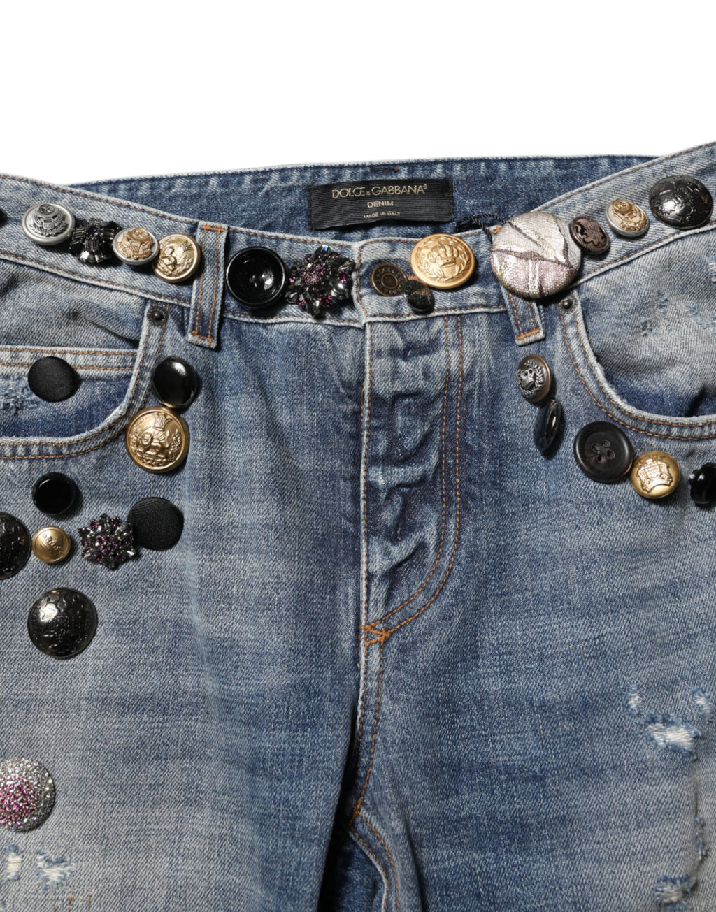 Jean slim Dolce & Gabbana bleu en denim clouté et déchiré