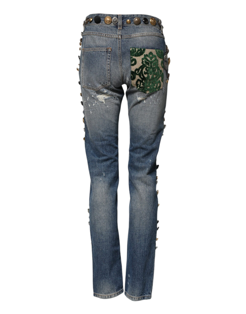 Jean slim Dolce & Gabbana bleu en denim clouté et déchiré