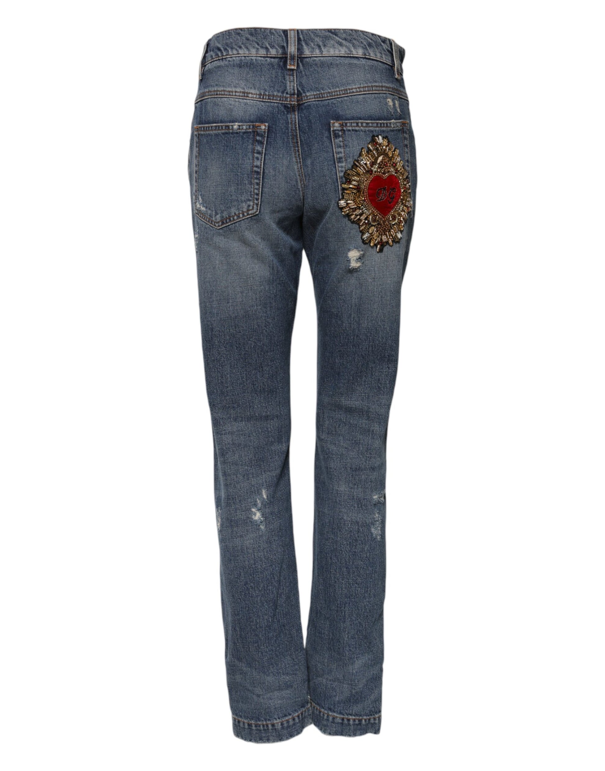 Jean en denim Dolce & Gabbana en coton bleu déchiré taille mi-basse
