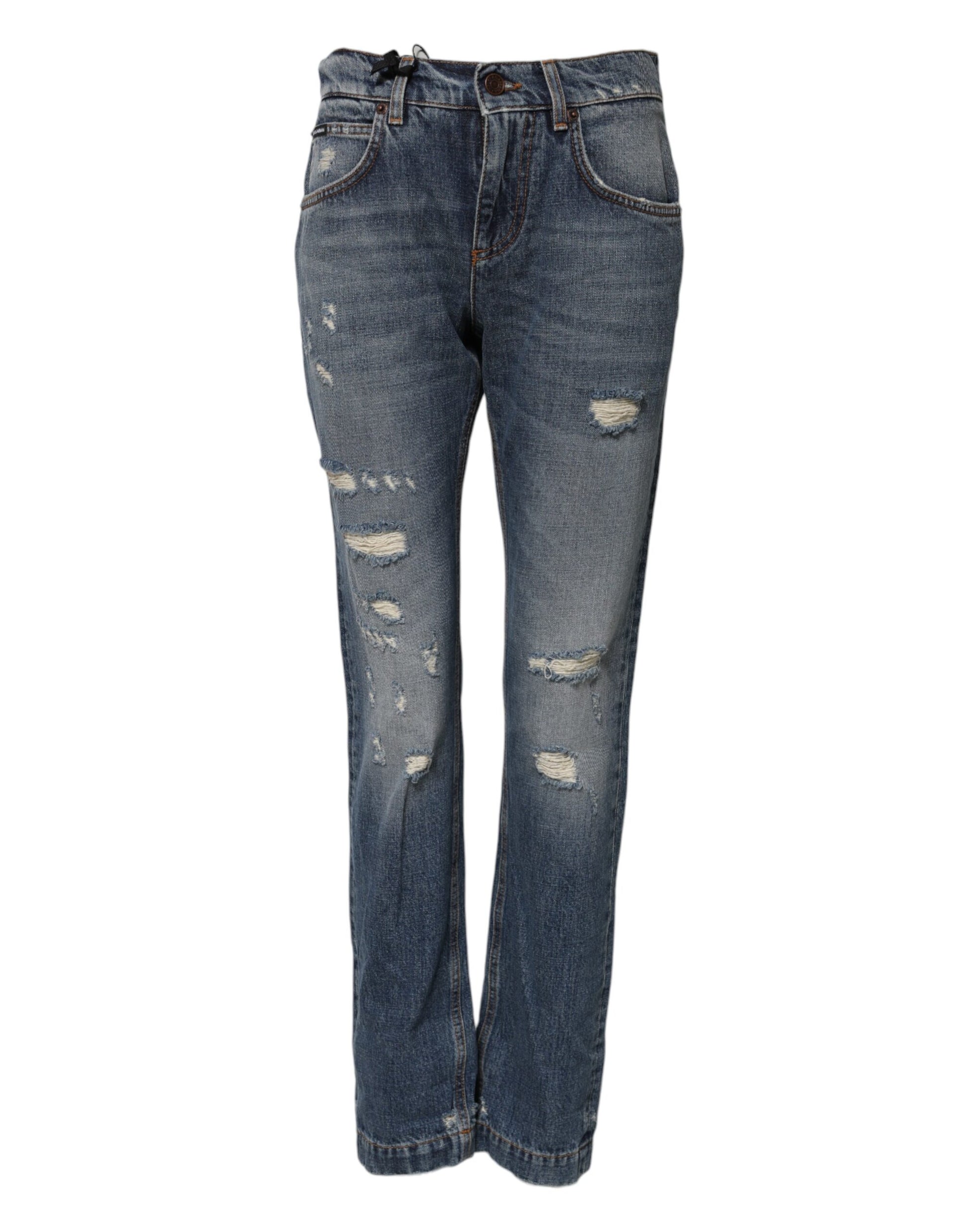 Jean en denim Dolce & Gabbana en coton bleu déchiré taille mi-basse