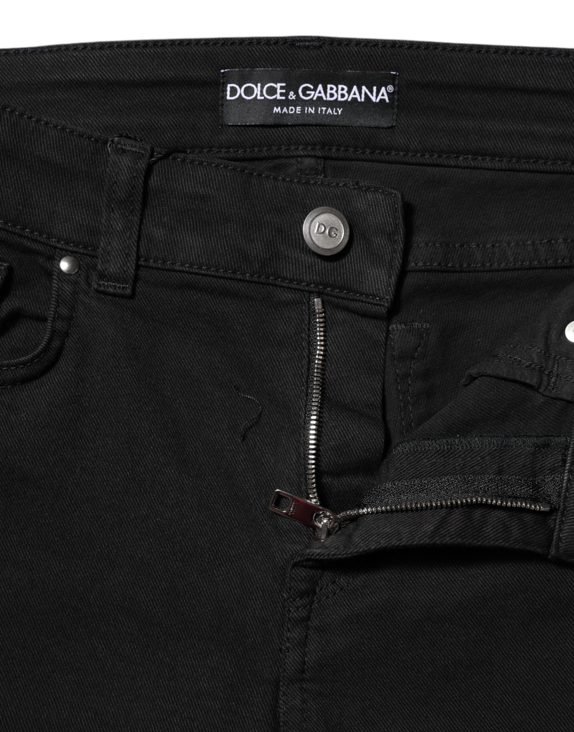 Jeans skinny taille moyenne en coton noir à logo Dolce & Gabbana
