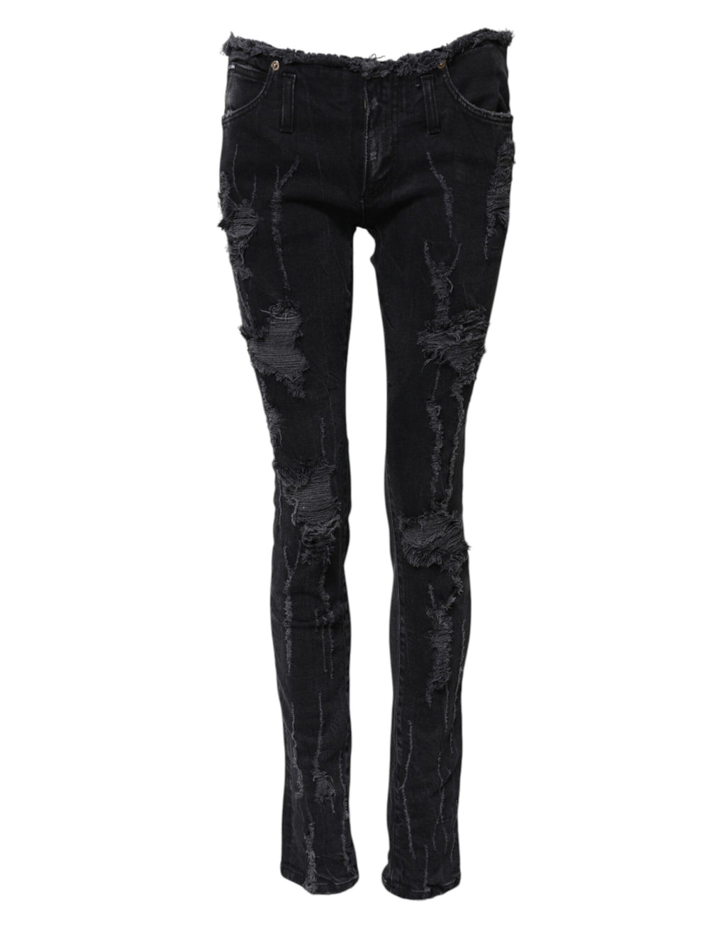 Jean skinny en denim de coton noir effiloché Dolce & Gabbana