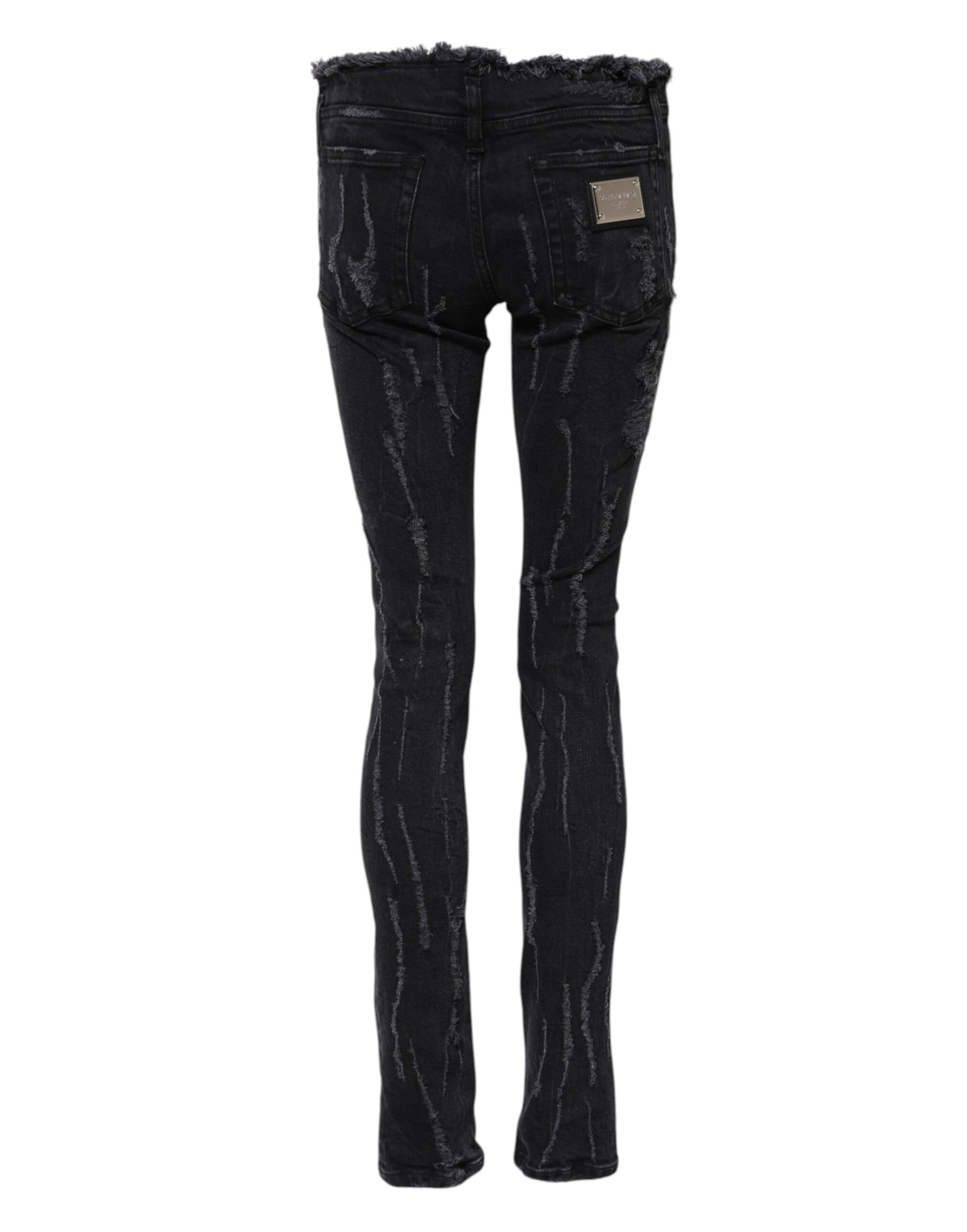 Jean skinny en denim de coton noir effiloché Dolce & Gabbana