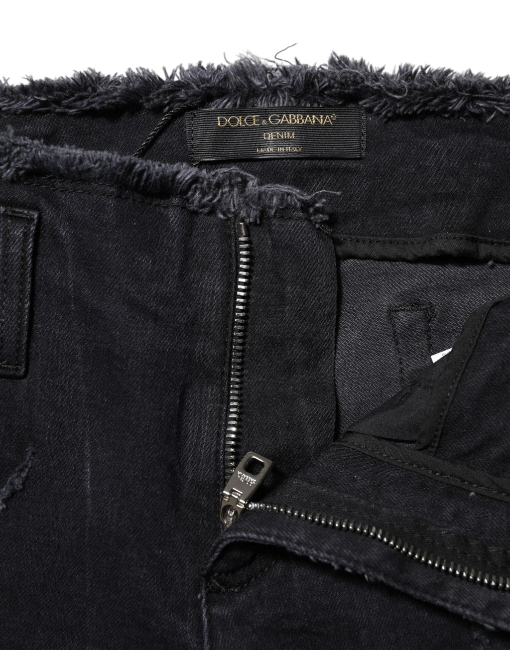 Jean skinny en denim de coton noir effiloché Dolce & Gabbana