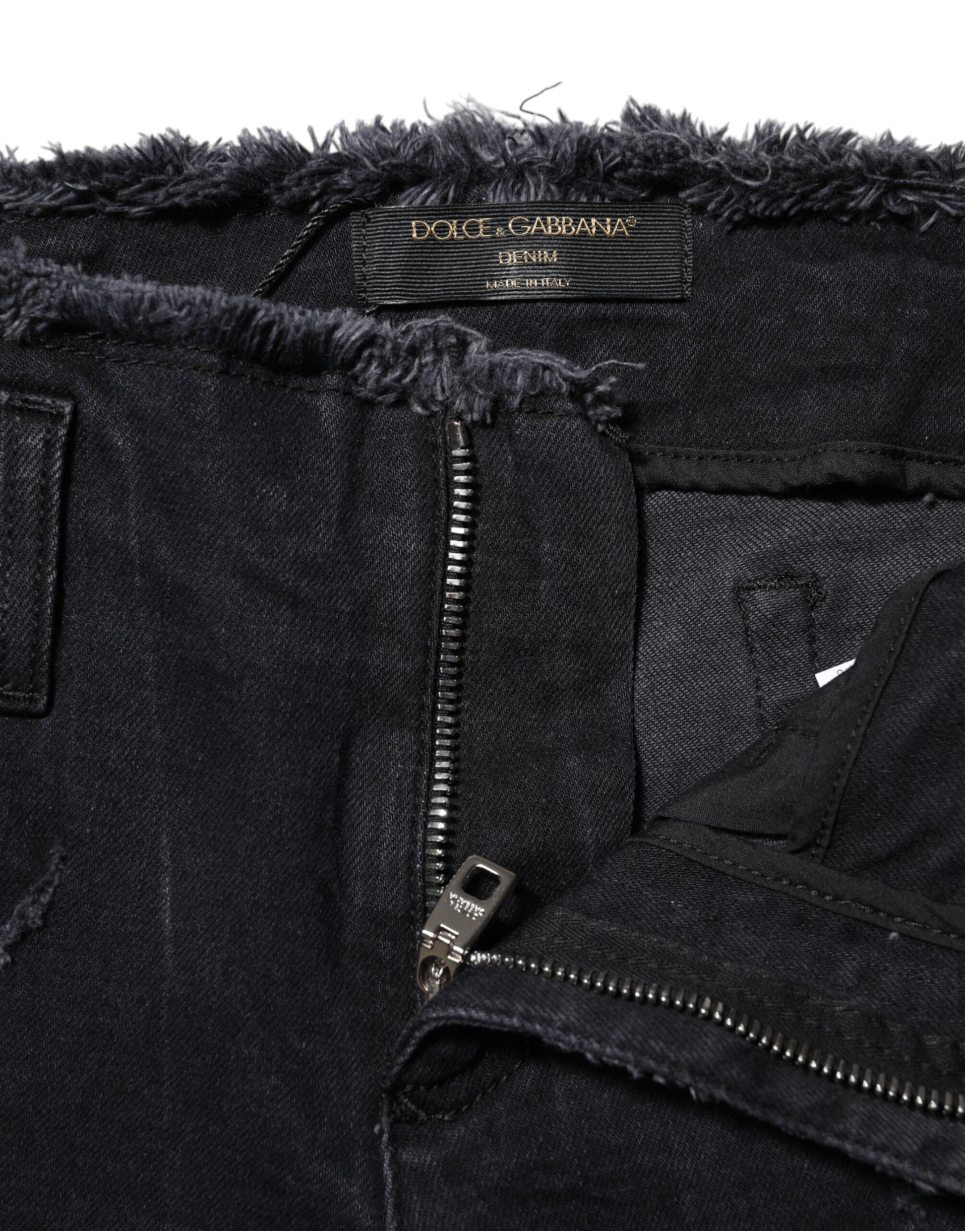 Jean skinny en denim de coton noir effiloché Dolce & Gabbana