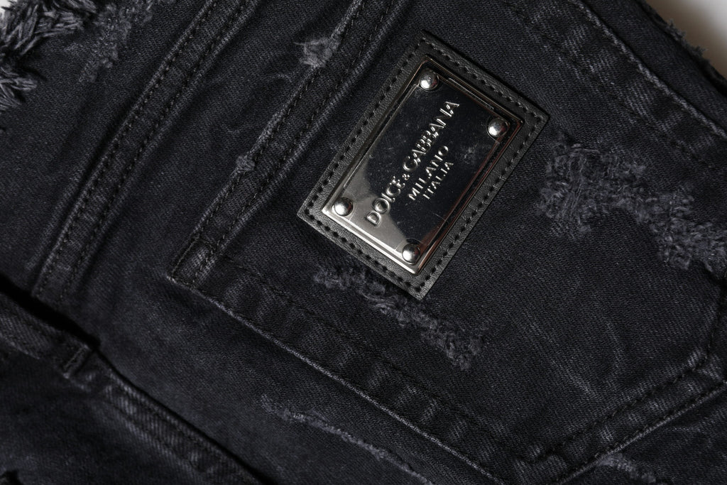 Jean skinny en denim de coton noir effiloché Dolce & Gabbana