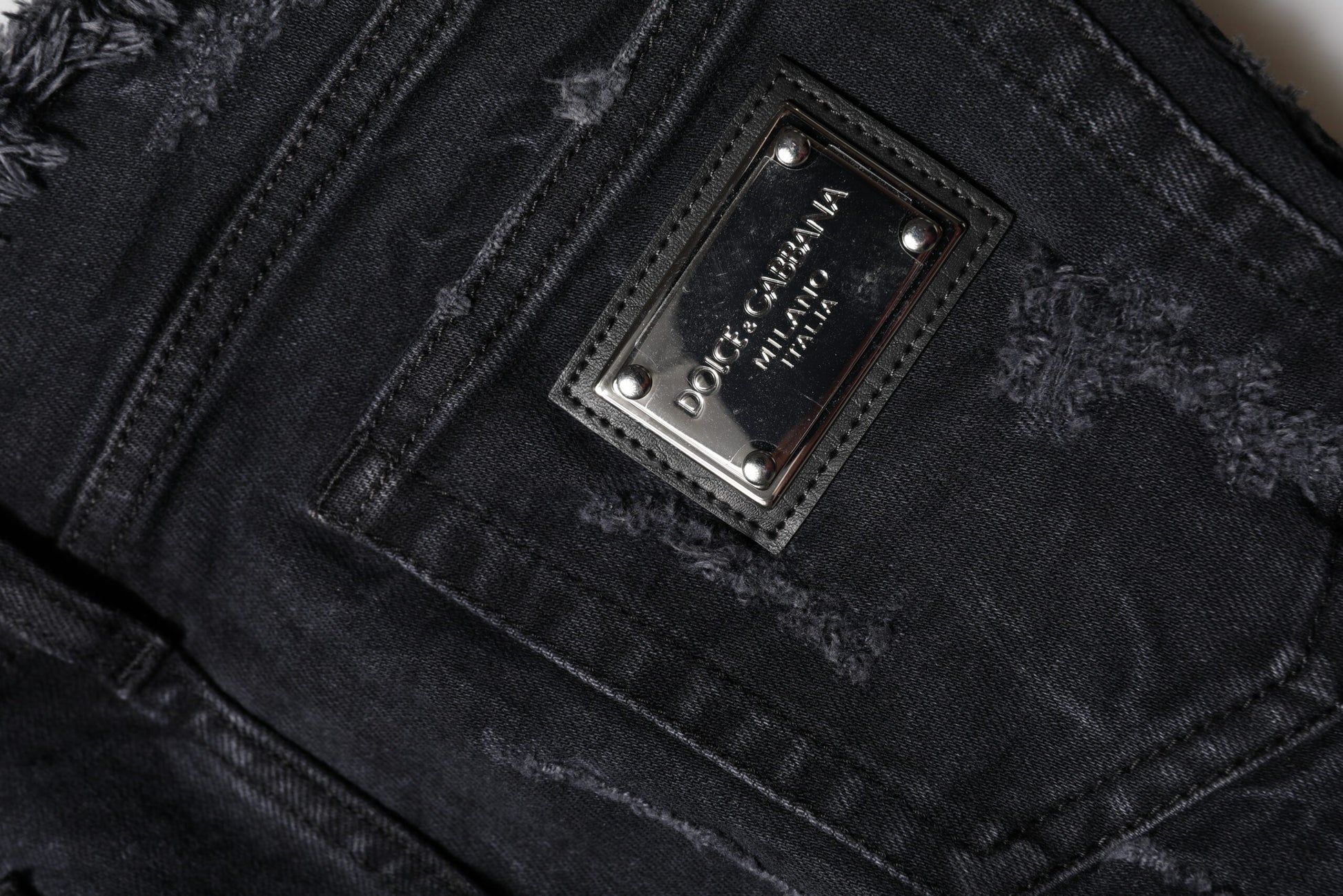 Jean skinny en denim de coton noir effiloché Dolce & Gabbana