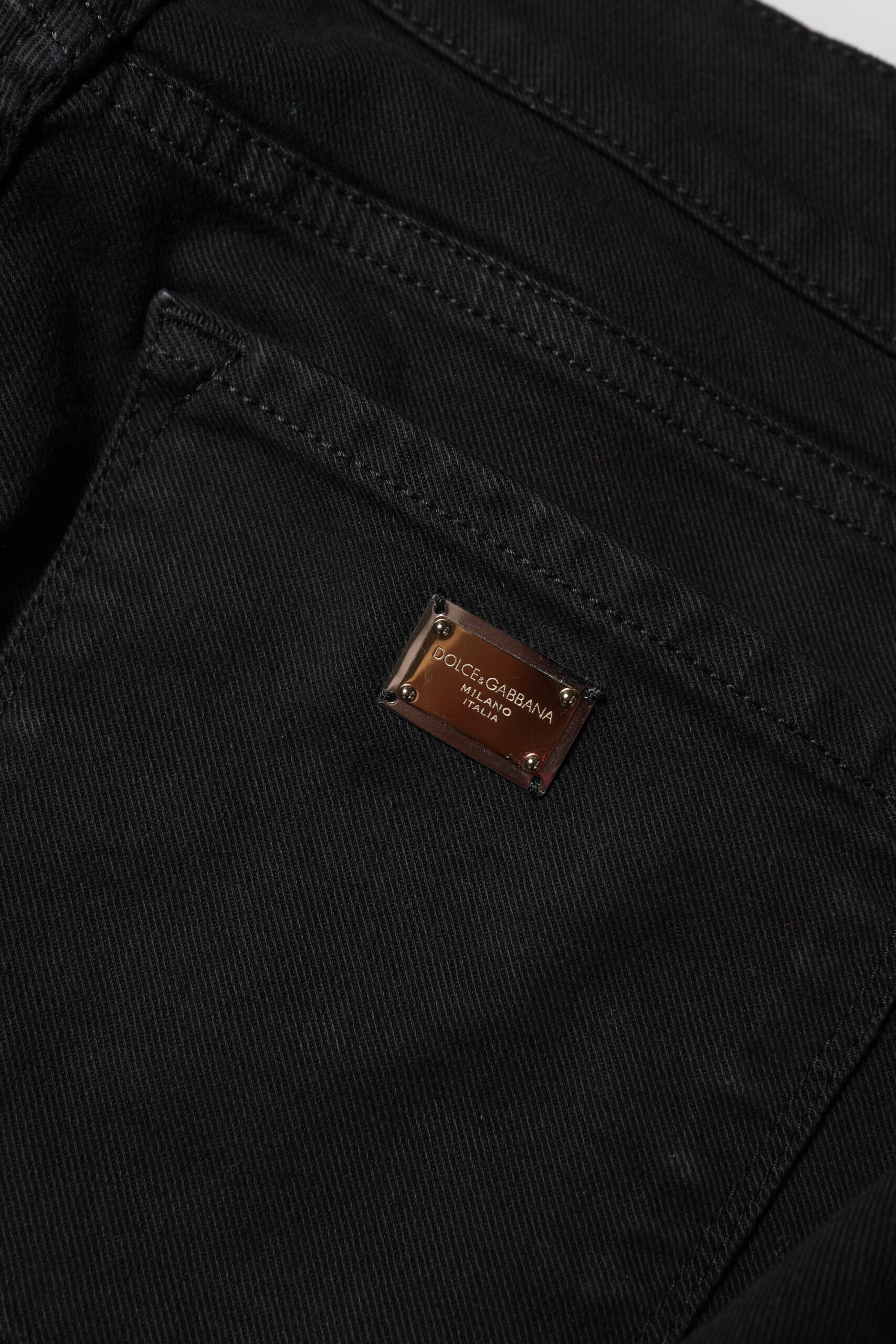 Jean slim en denim noir à logo et taille mi-haute Dolce & Gabbana en coton