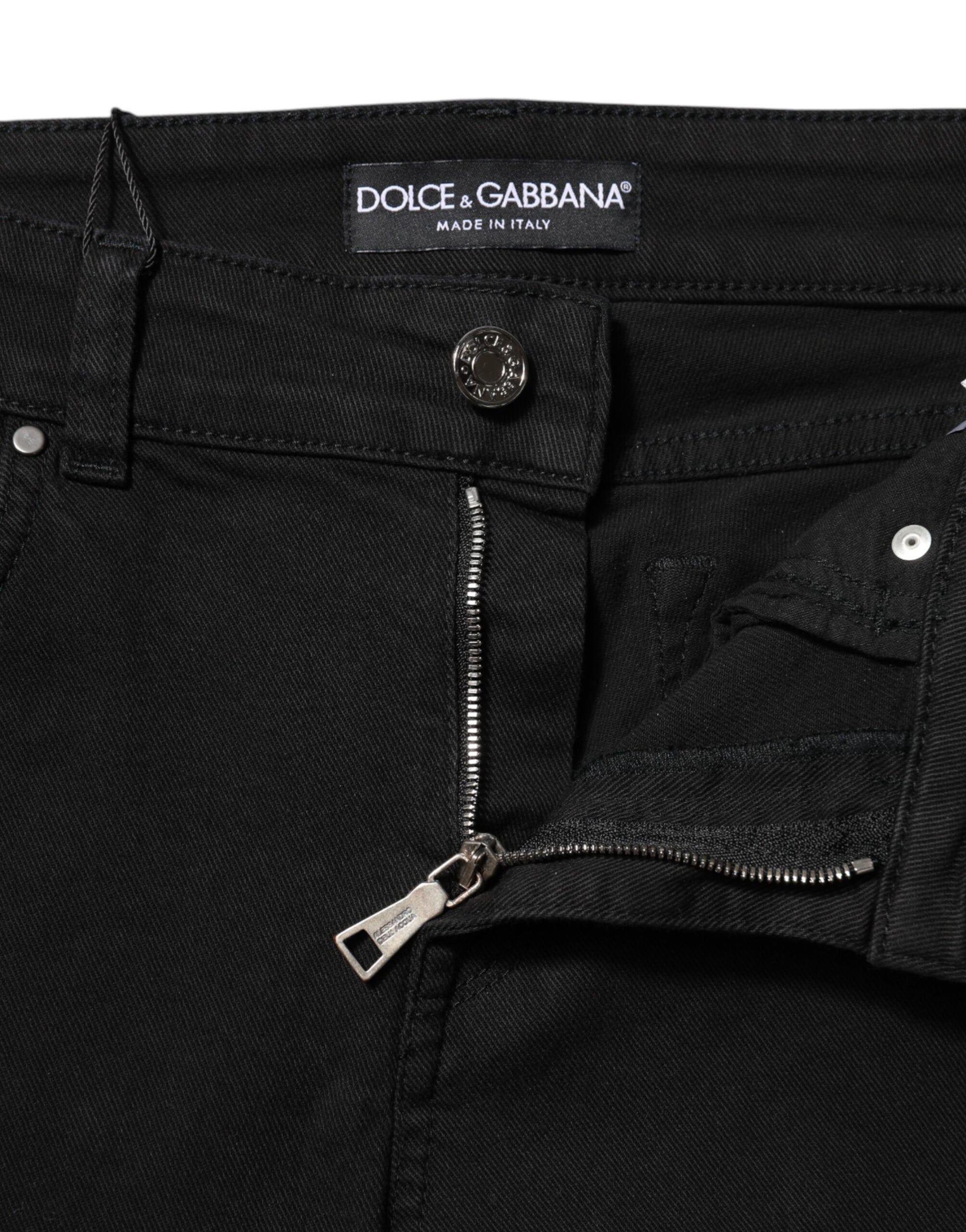Jean slim en denim noir à logo et taille mi-haute Dolce & Gabbana en coton