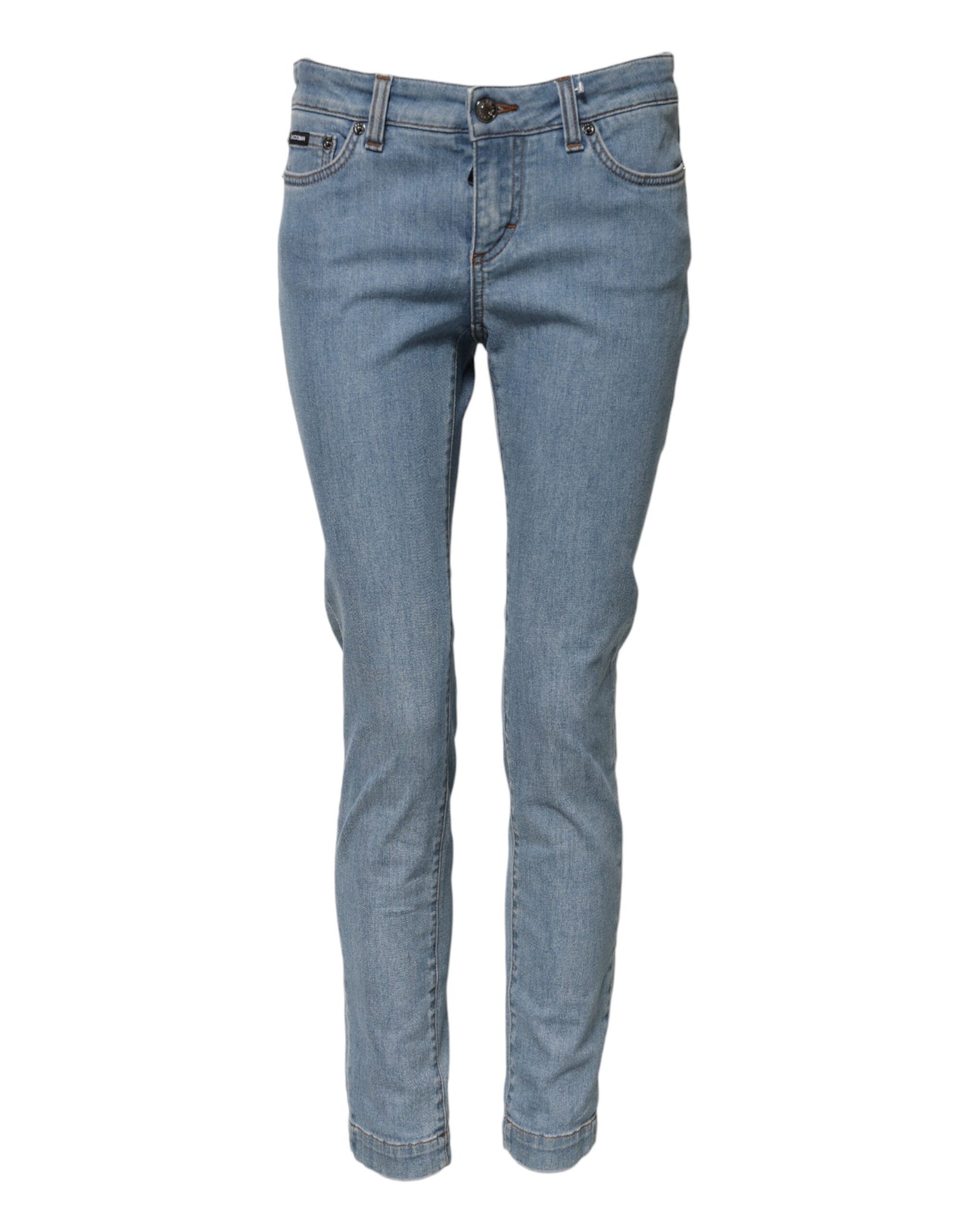 Jeans slim en denim Dolce & Gabbana bleu en coton, taille mi-haute et charmants
