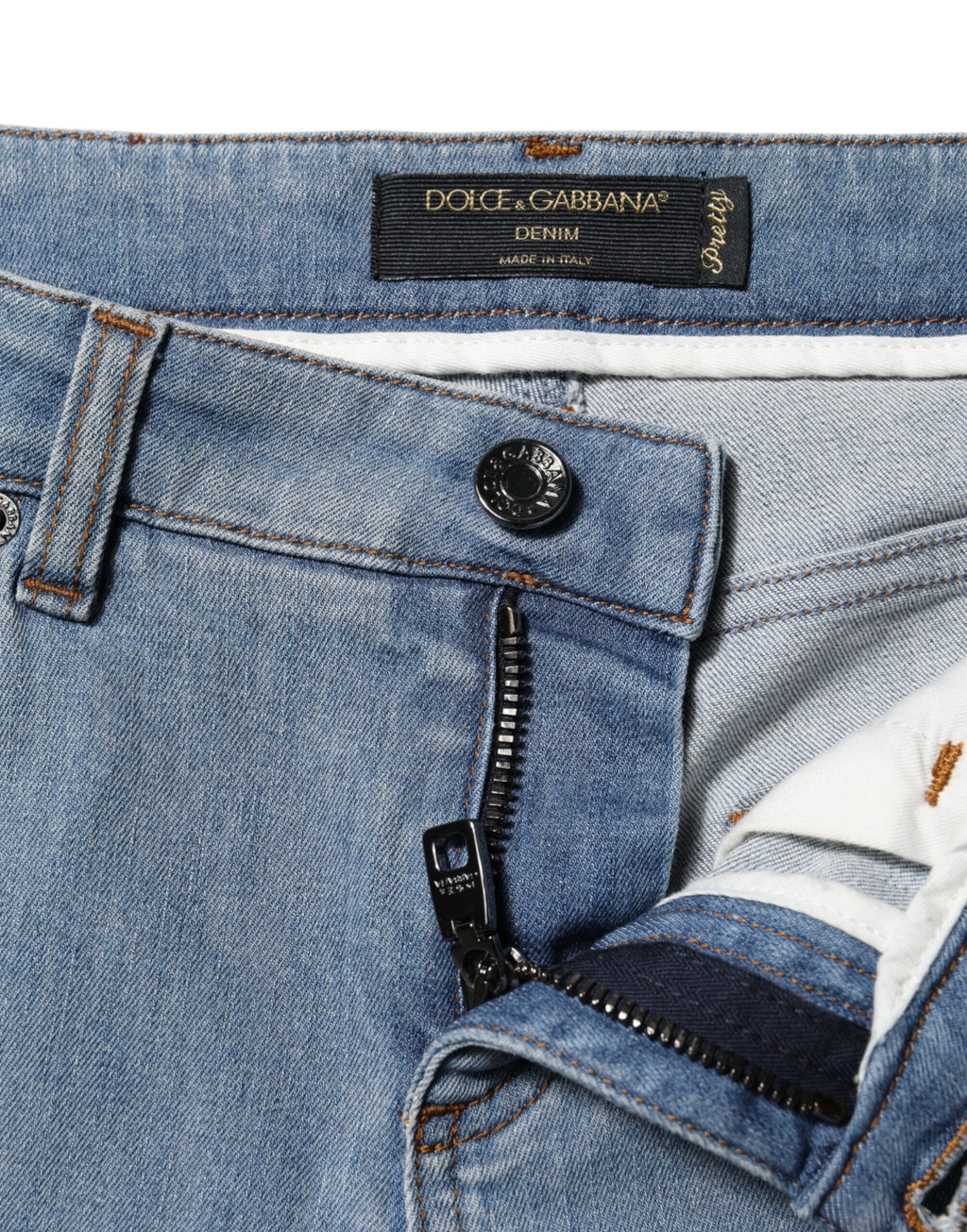 Jeans slim en denim Dolce & Gabbana bleu en coton, taille mi-haute et charmants