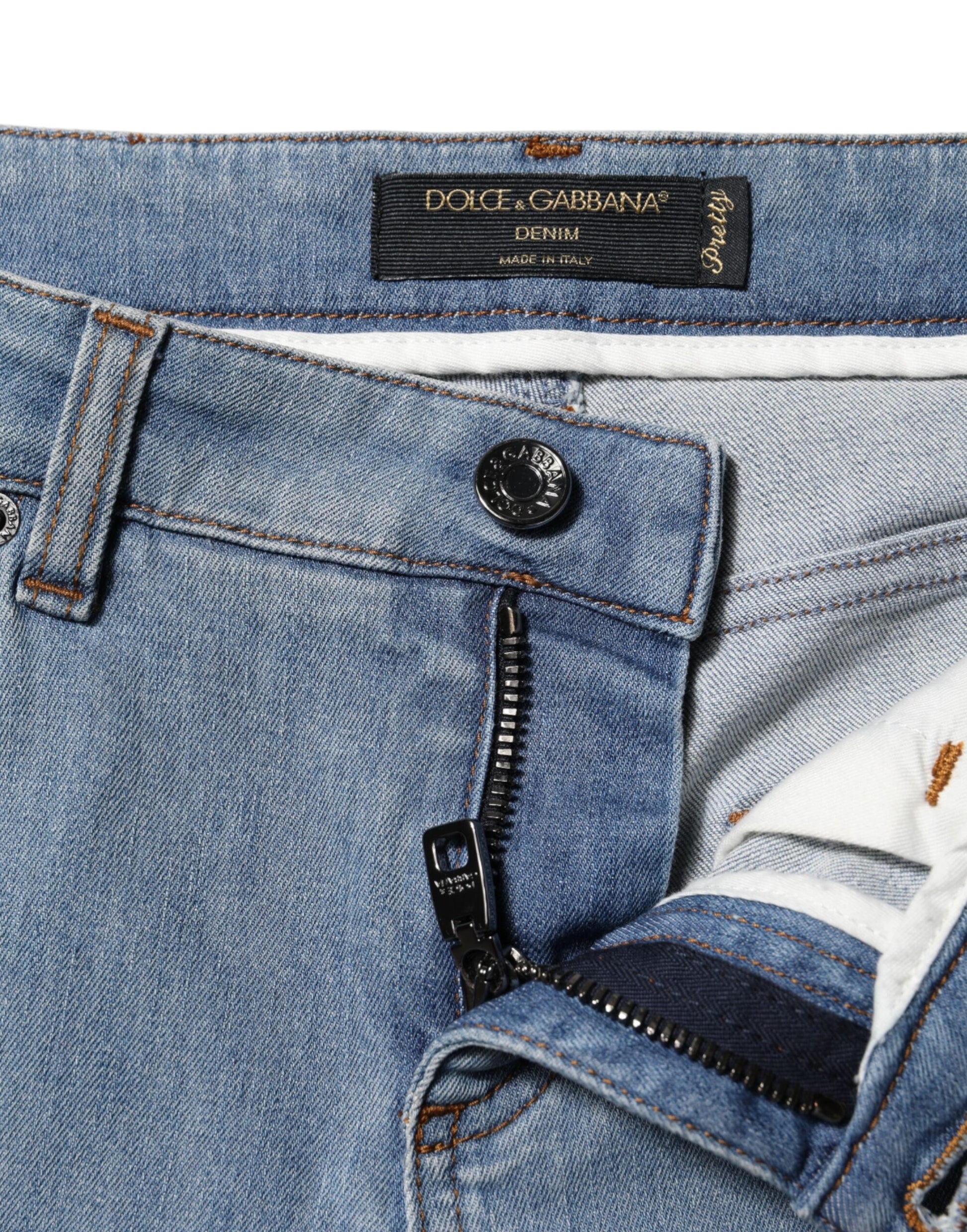 Jeans slim en denim Dolce & Gabbana bleu en coton, taille mi-haute et charmants