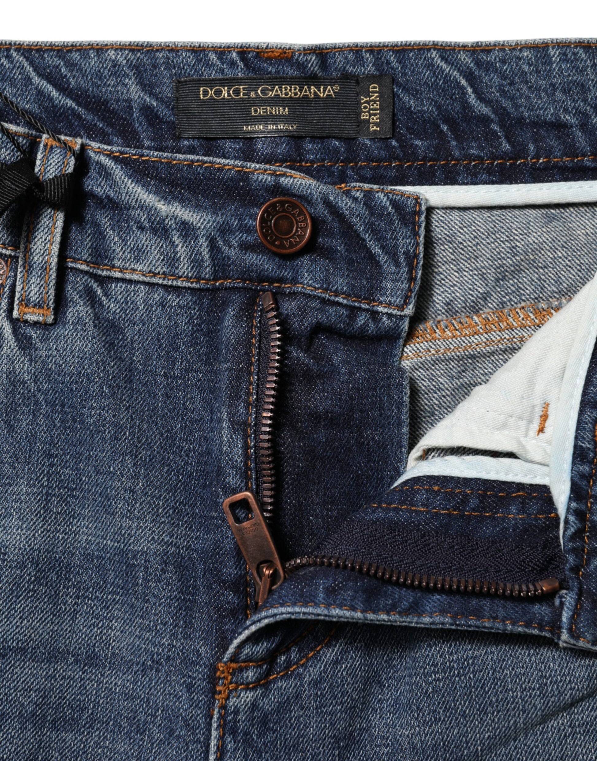 Jean en denim déchiré boyfriend en coton bleu Dolce & Gabbana