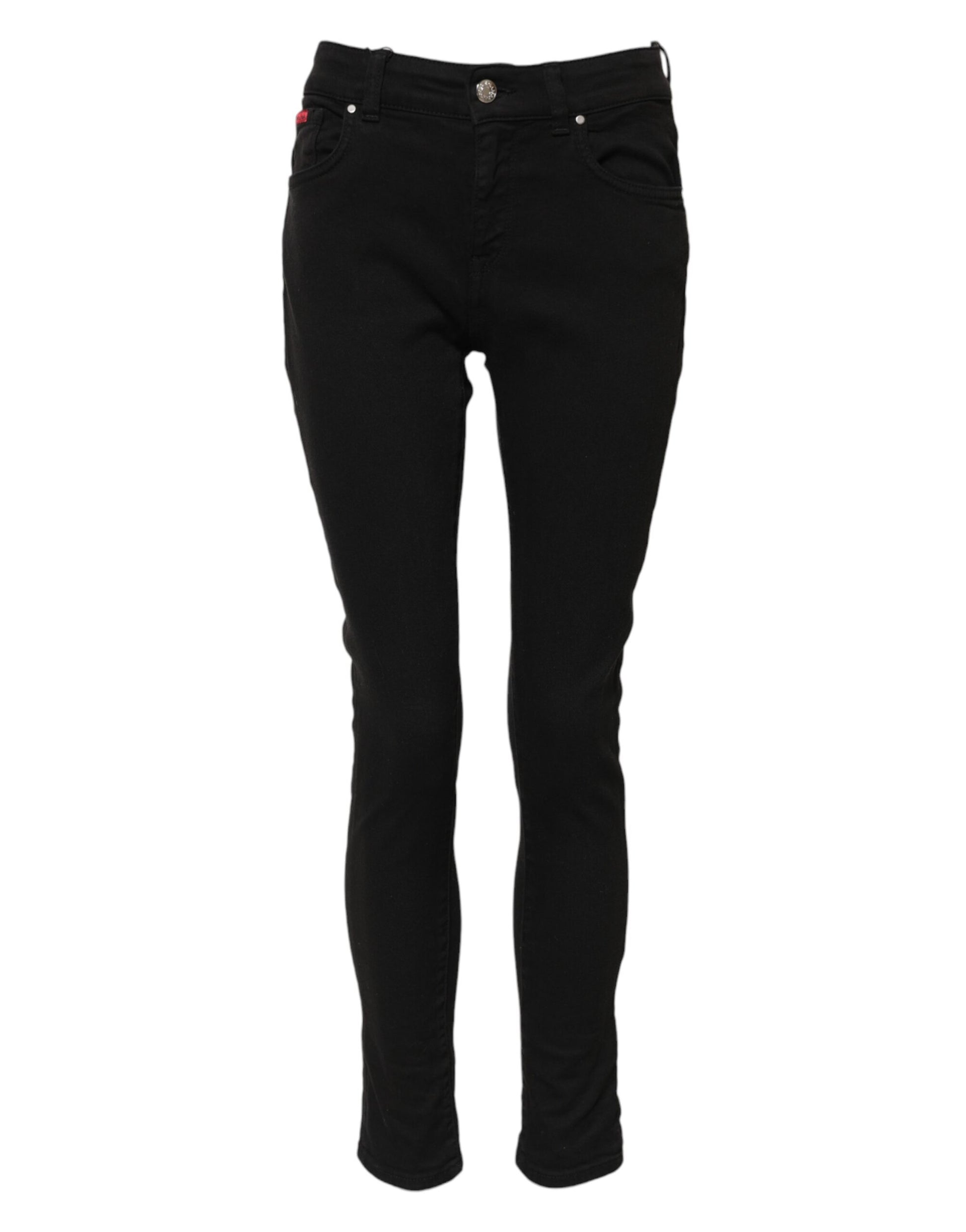 Jean slim en denim noir à logo et taille mi-haute Dolce & Gabbana en coton