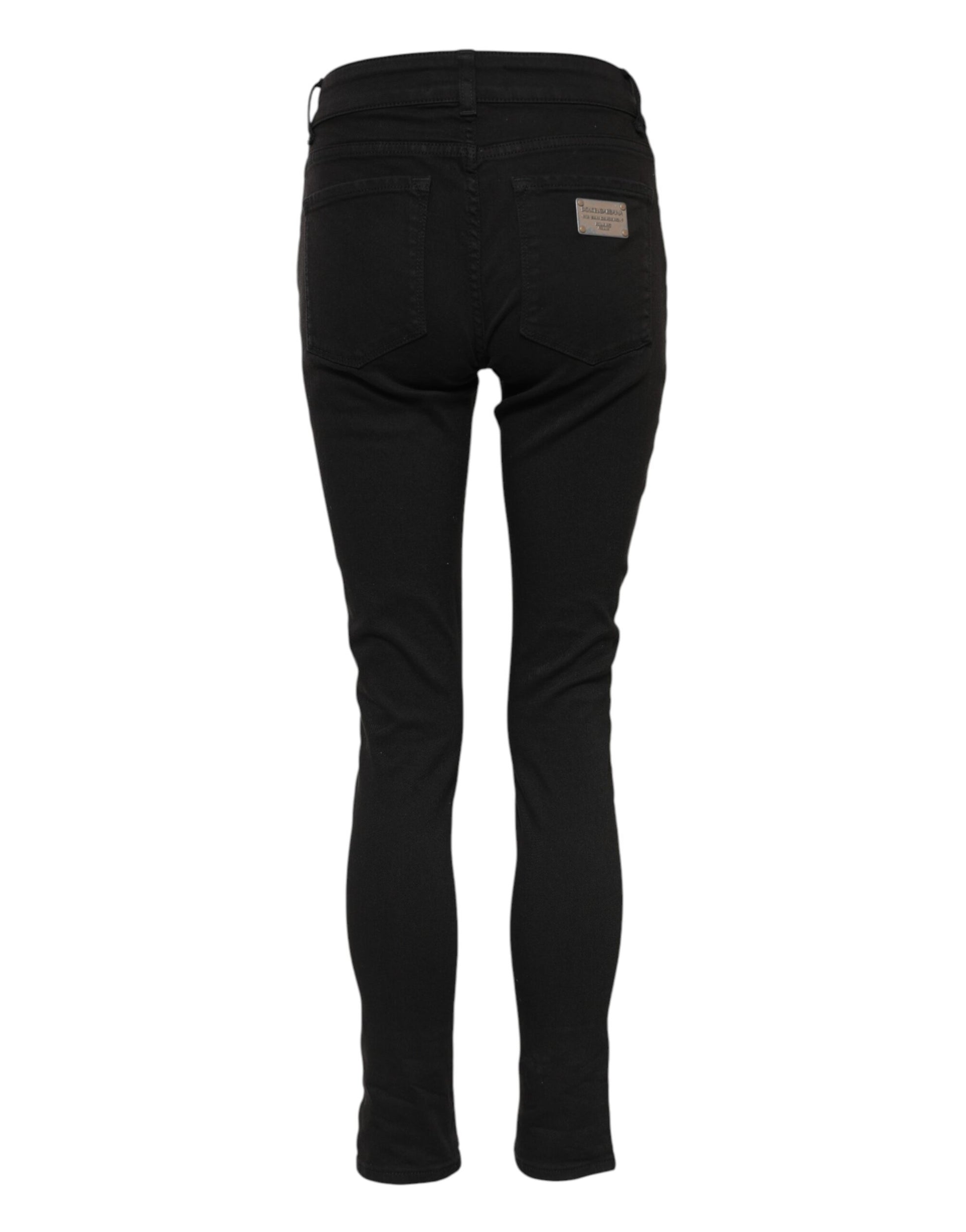 Jean slim en denim noir à logo et taille mi-haute Dolce & Gabbana en coton