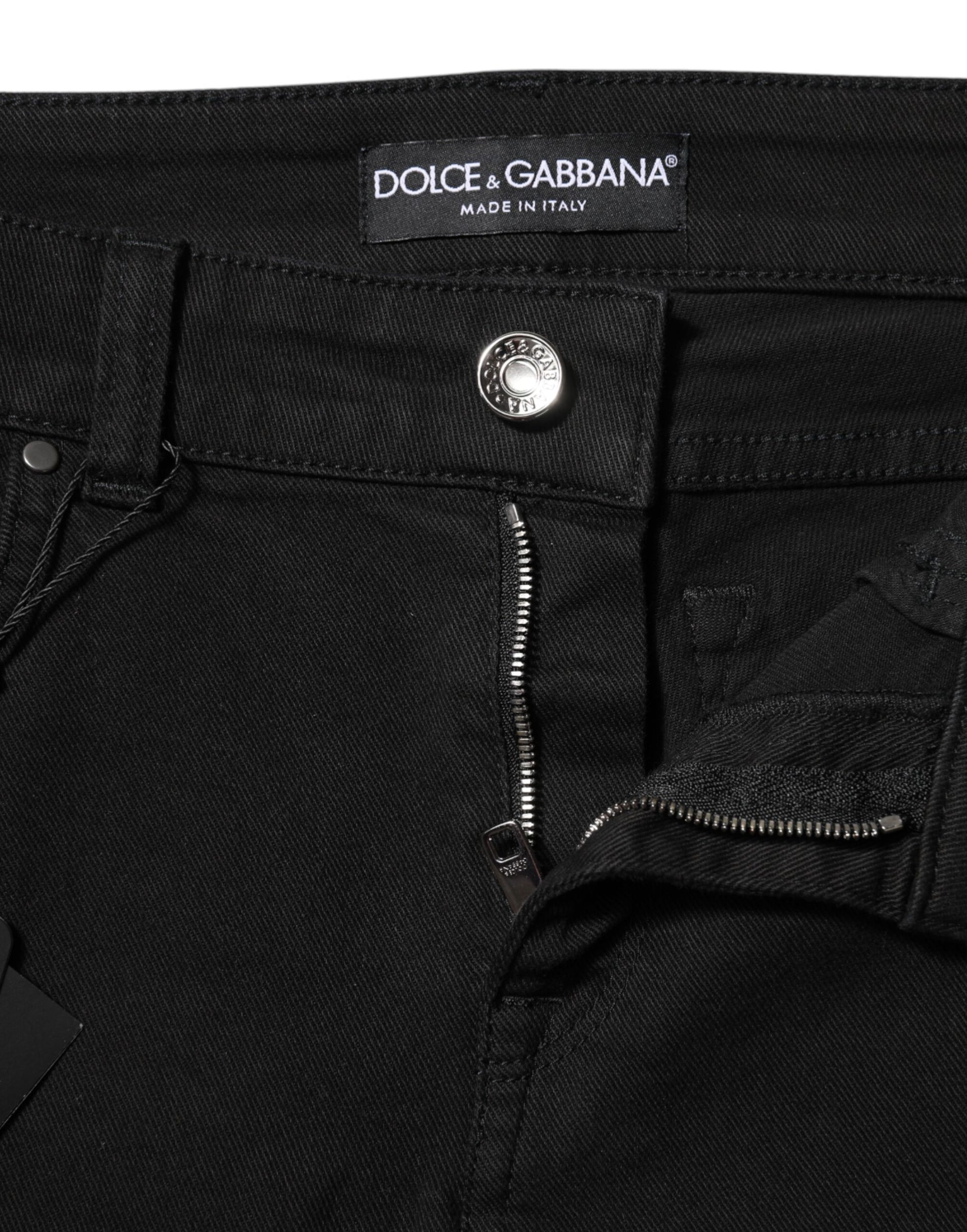 Jean slim en denim noir à logo et taille mi-haute Dolce & Gabbana en coton