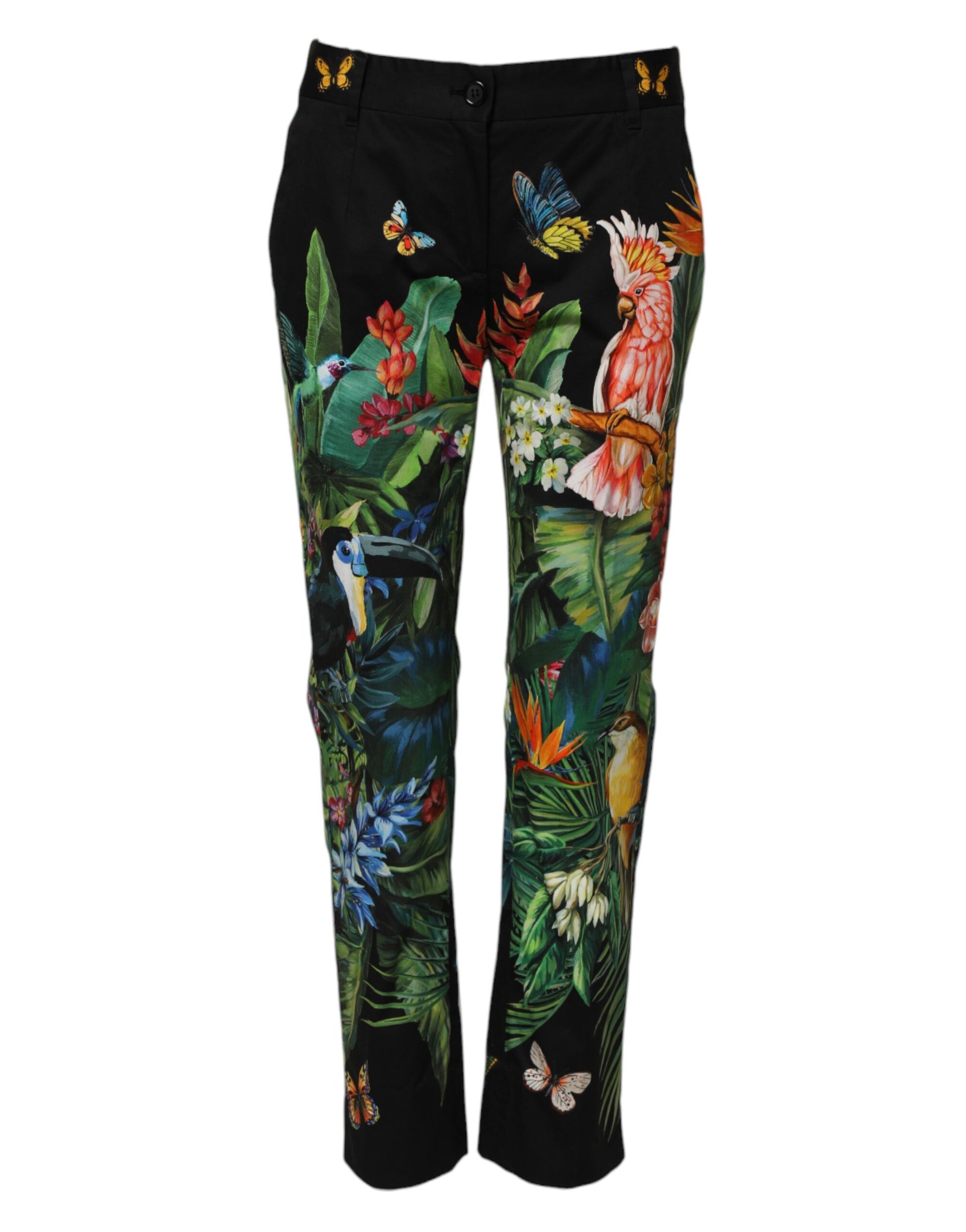 Pantalon taille moyenne Dolce & Gabbana en coton noir motif tropical