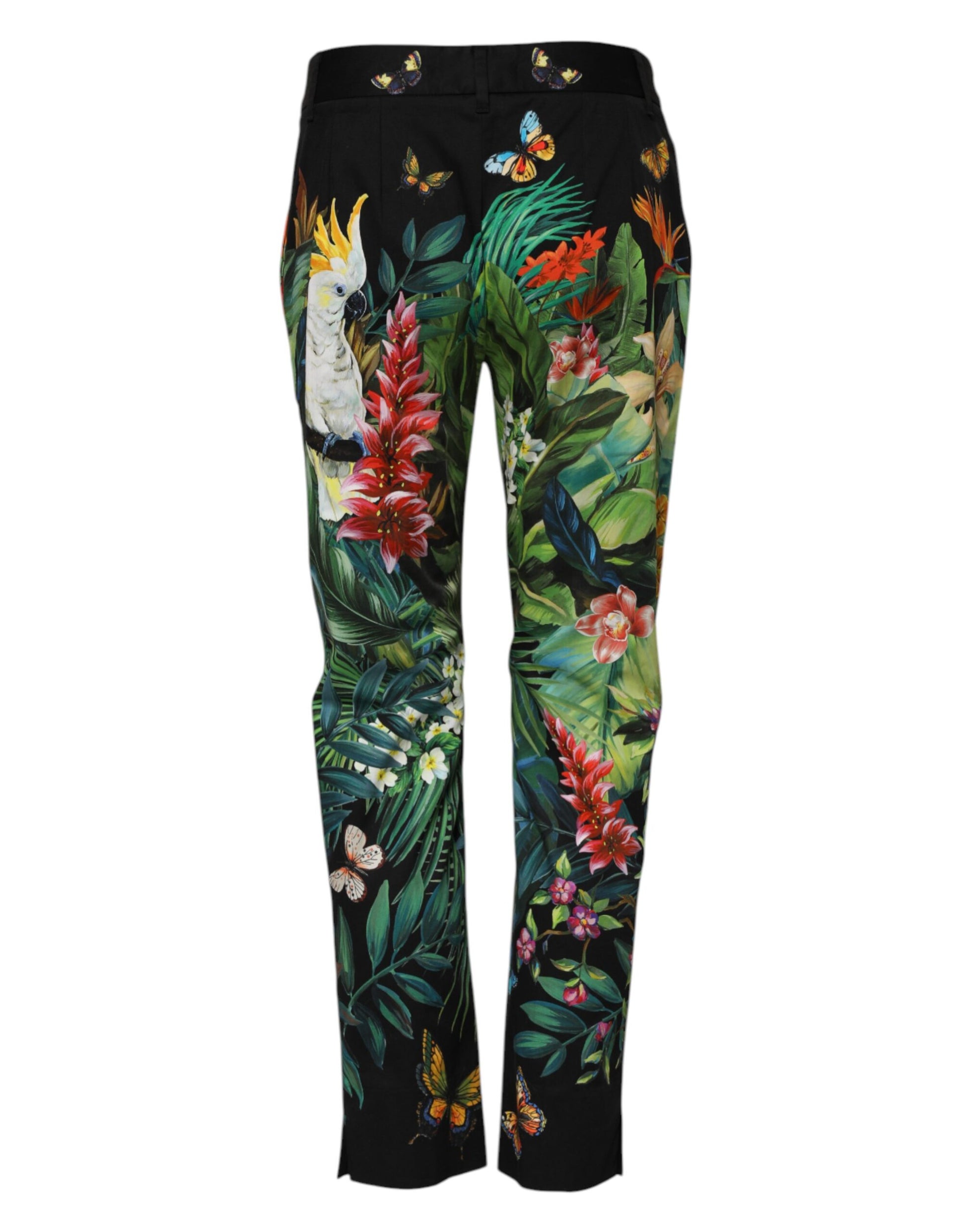 Pantalon taille moyenne Dolce & Gabbana en coton noir motif tropical